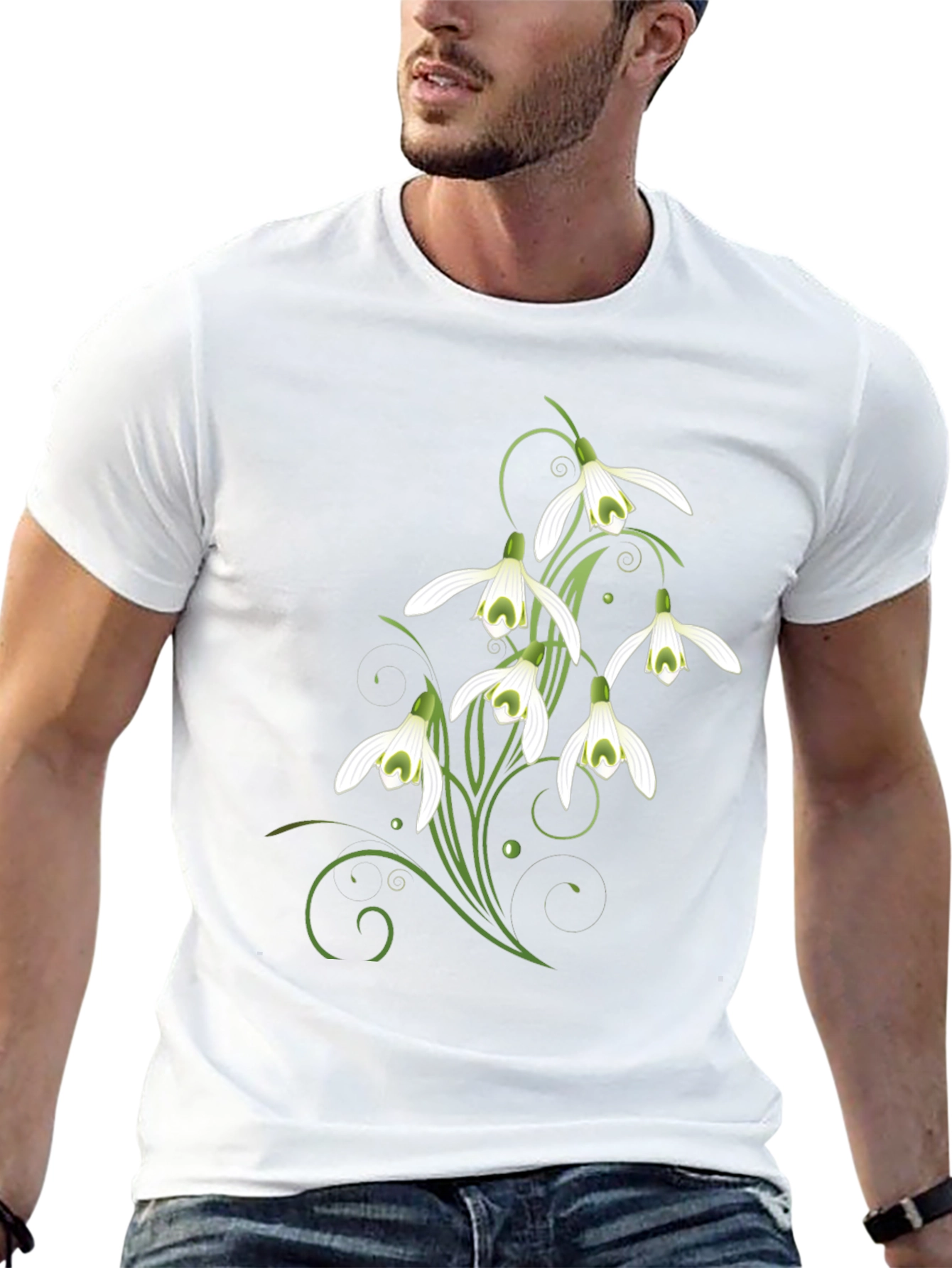 Snowdrop Flower Graphic Print Black T-Shirt