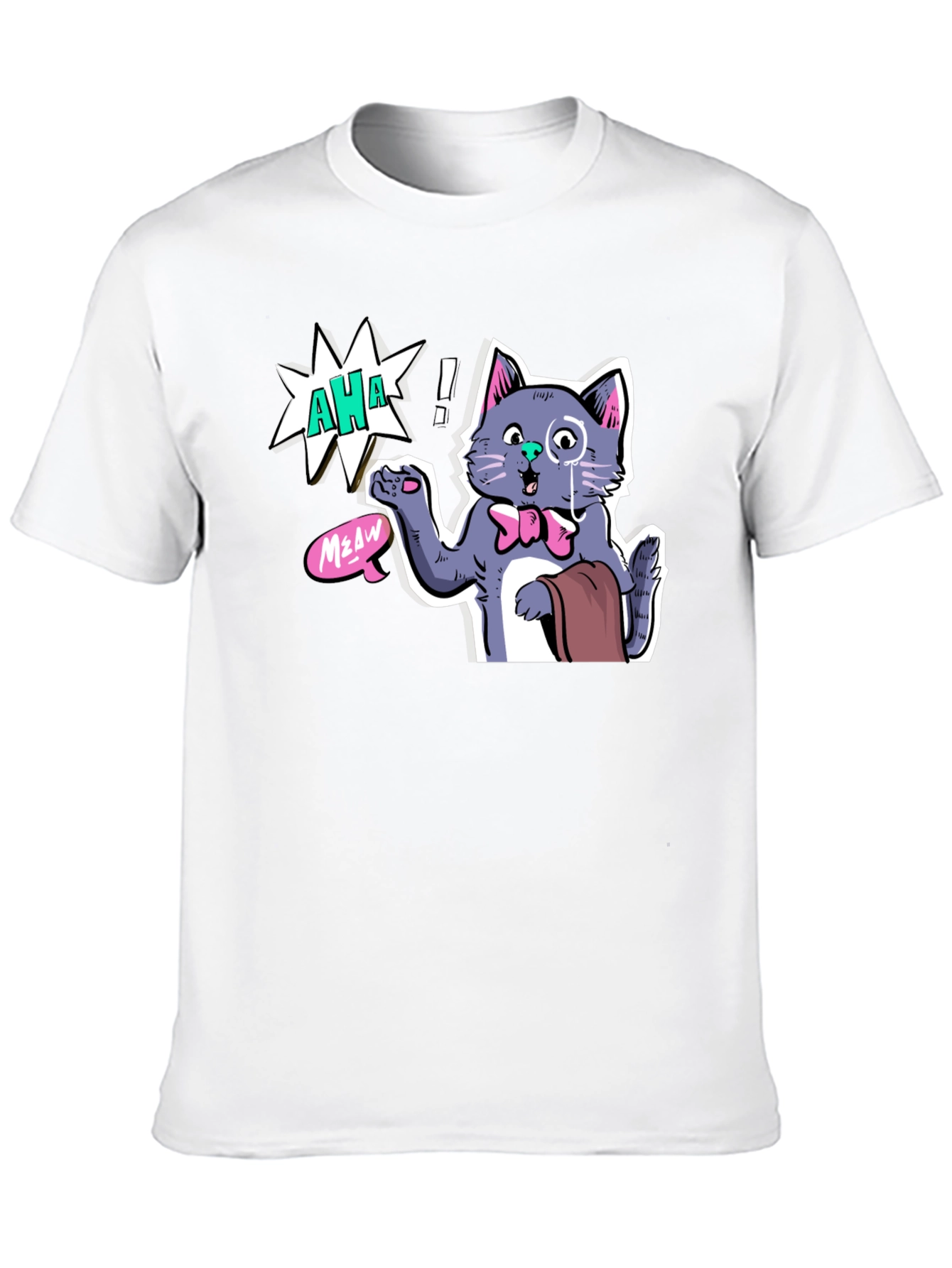 AHA! Monocled Cat Tee - Quirky Cartoon Style