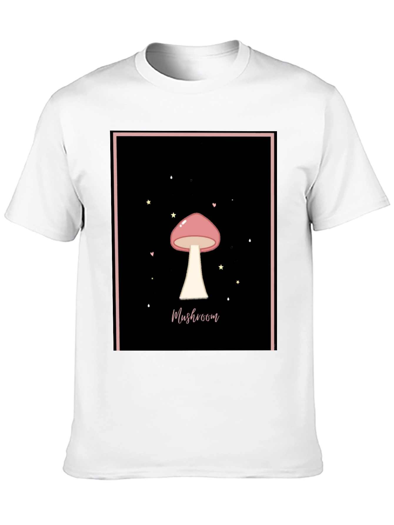 Mushroom Graphic Tee - Black Cotton Casual T-Shirt