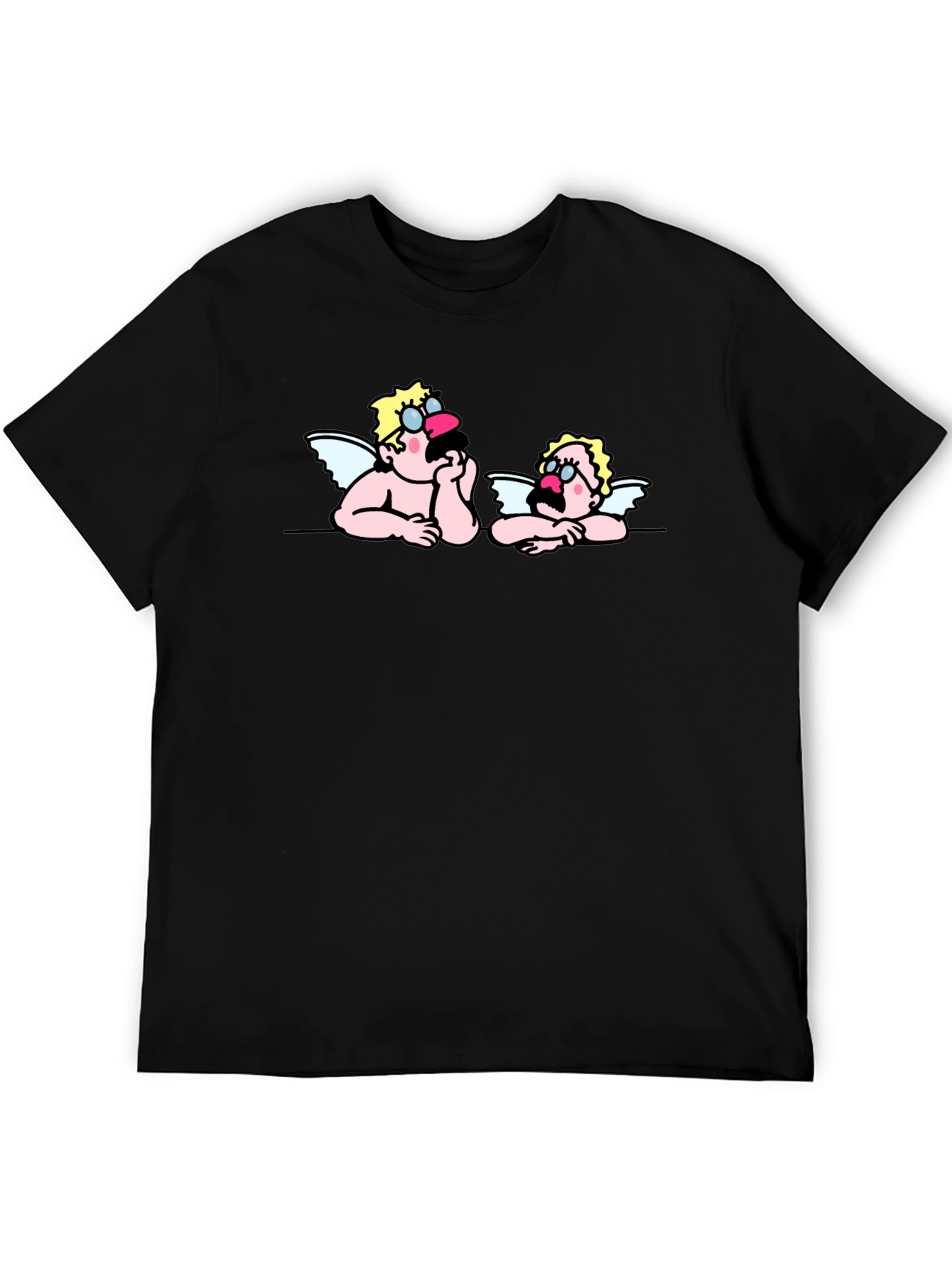 Cartoon Angel Graphic Tee - Black
