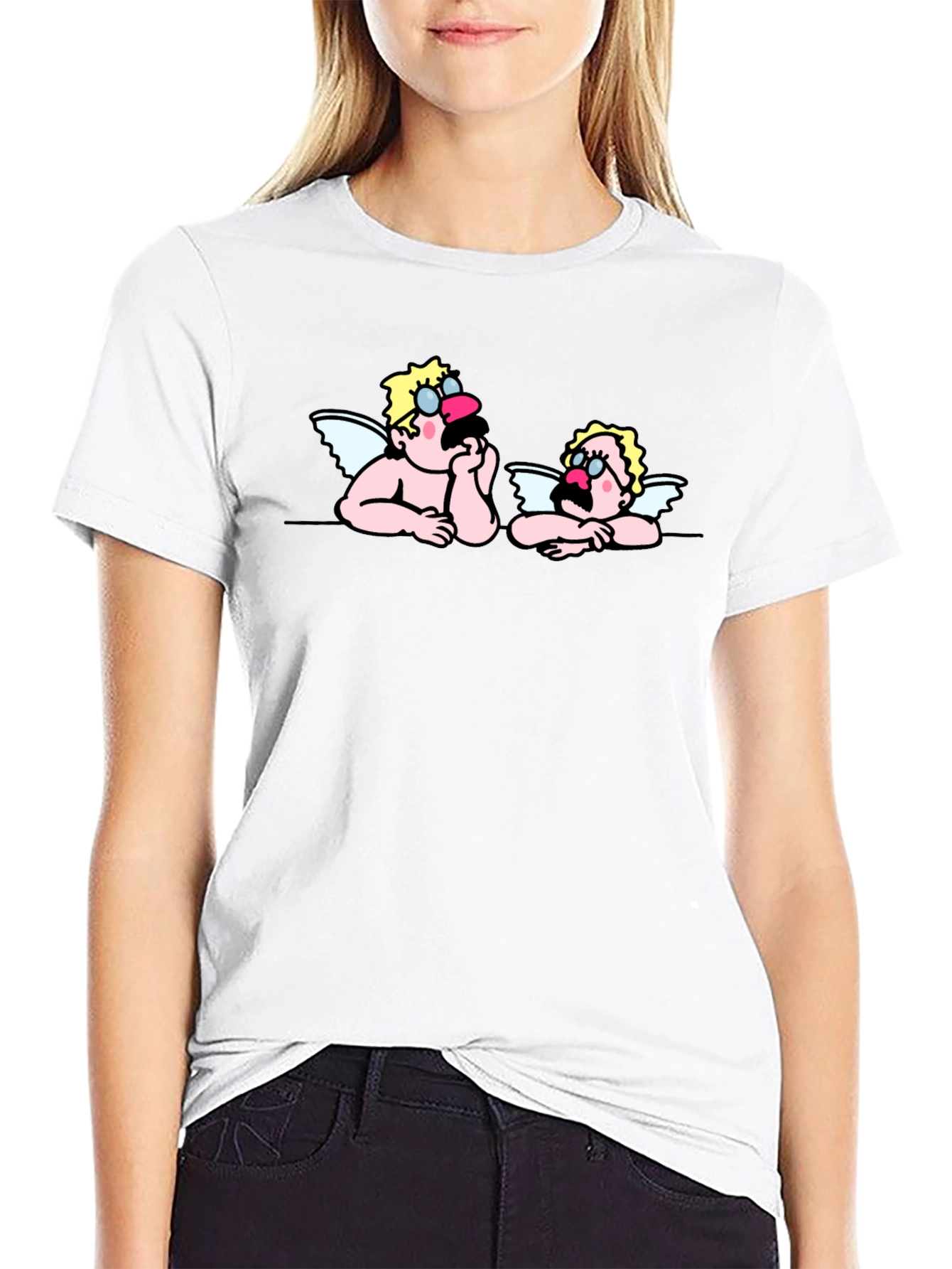 Cartoon Angel Graphic Tee - Black