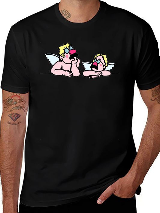 Cartoon Angel Graphic Tee - Black