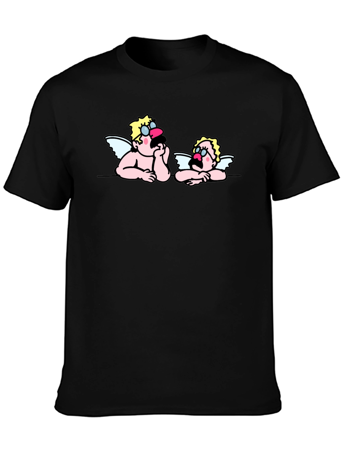 Cartoon Angel Graphic Tee - Black
