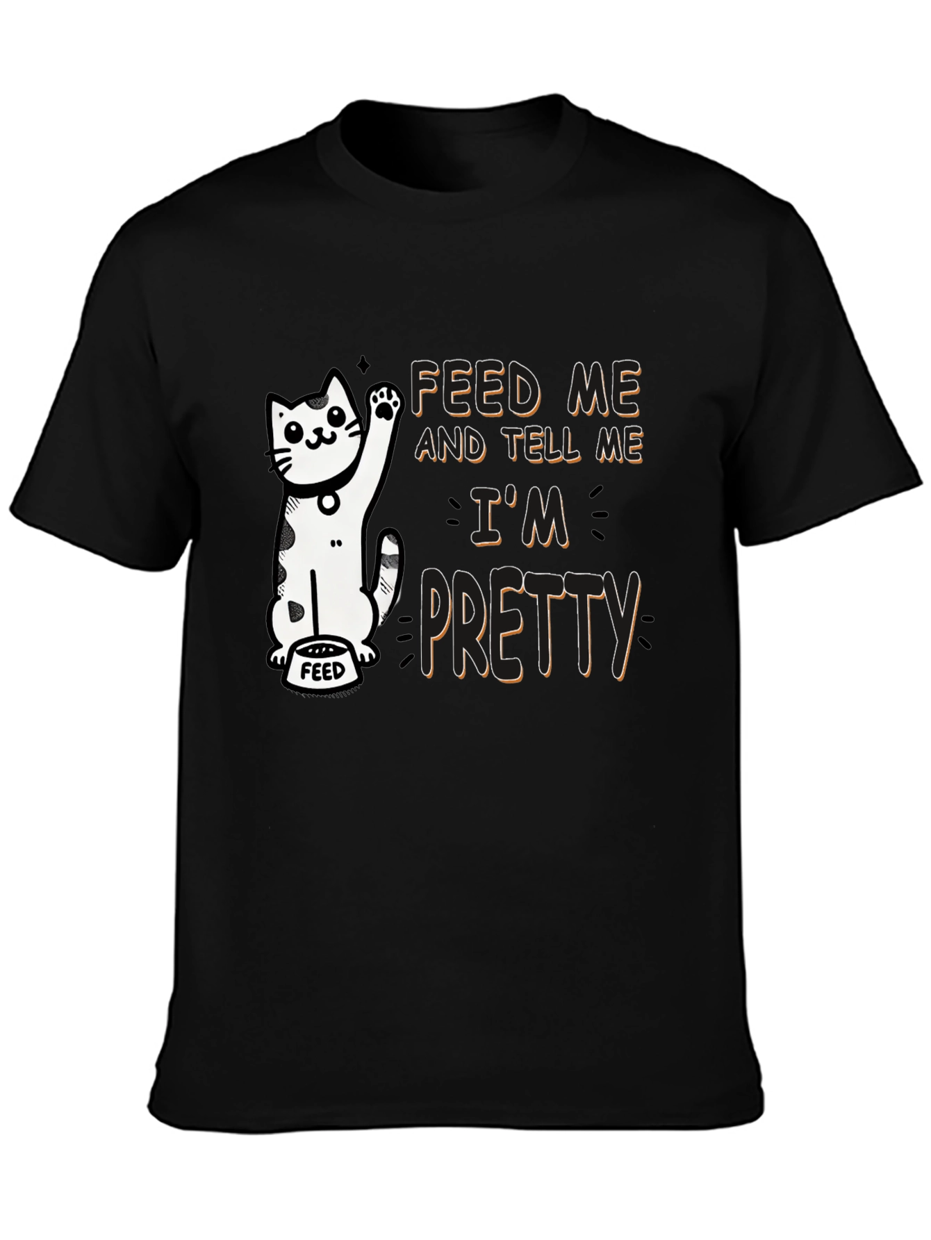 Feed Me Funny Cat Graphic T-Shirt