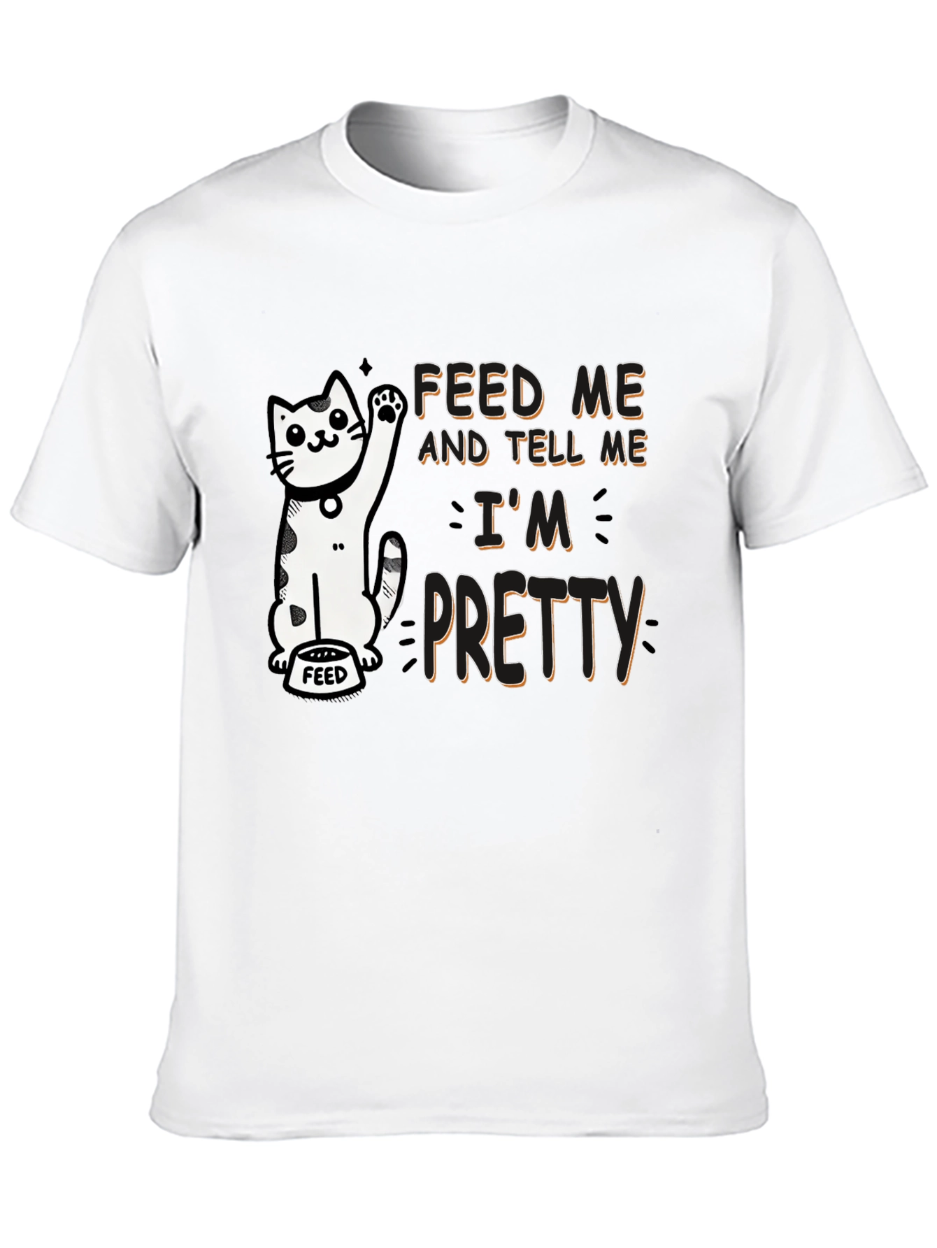 Feed Me Funny Cat Graphic T-Shirt