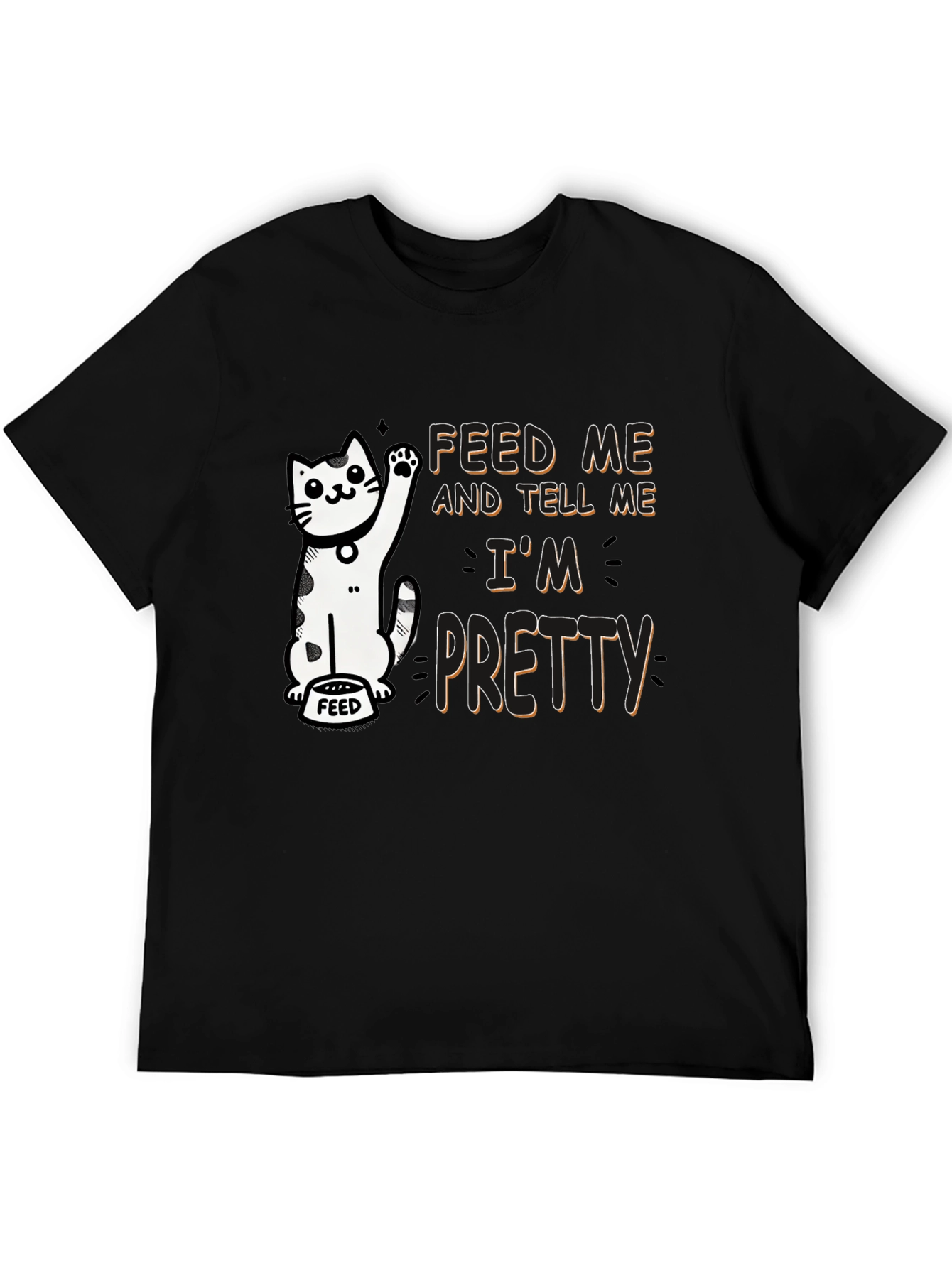 Feed Me Funny Cat Graphic T-Shirt