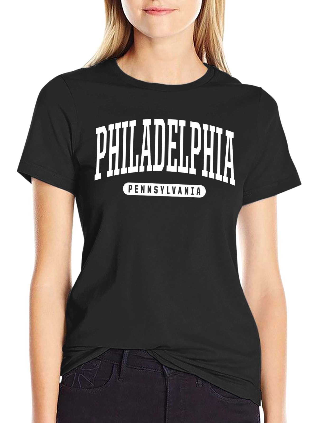 Philadelphia Pennsylvania Text Graphic Black T-Shirt