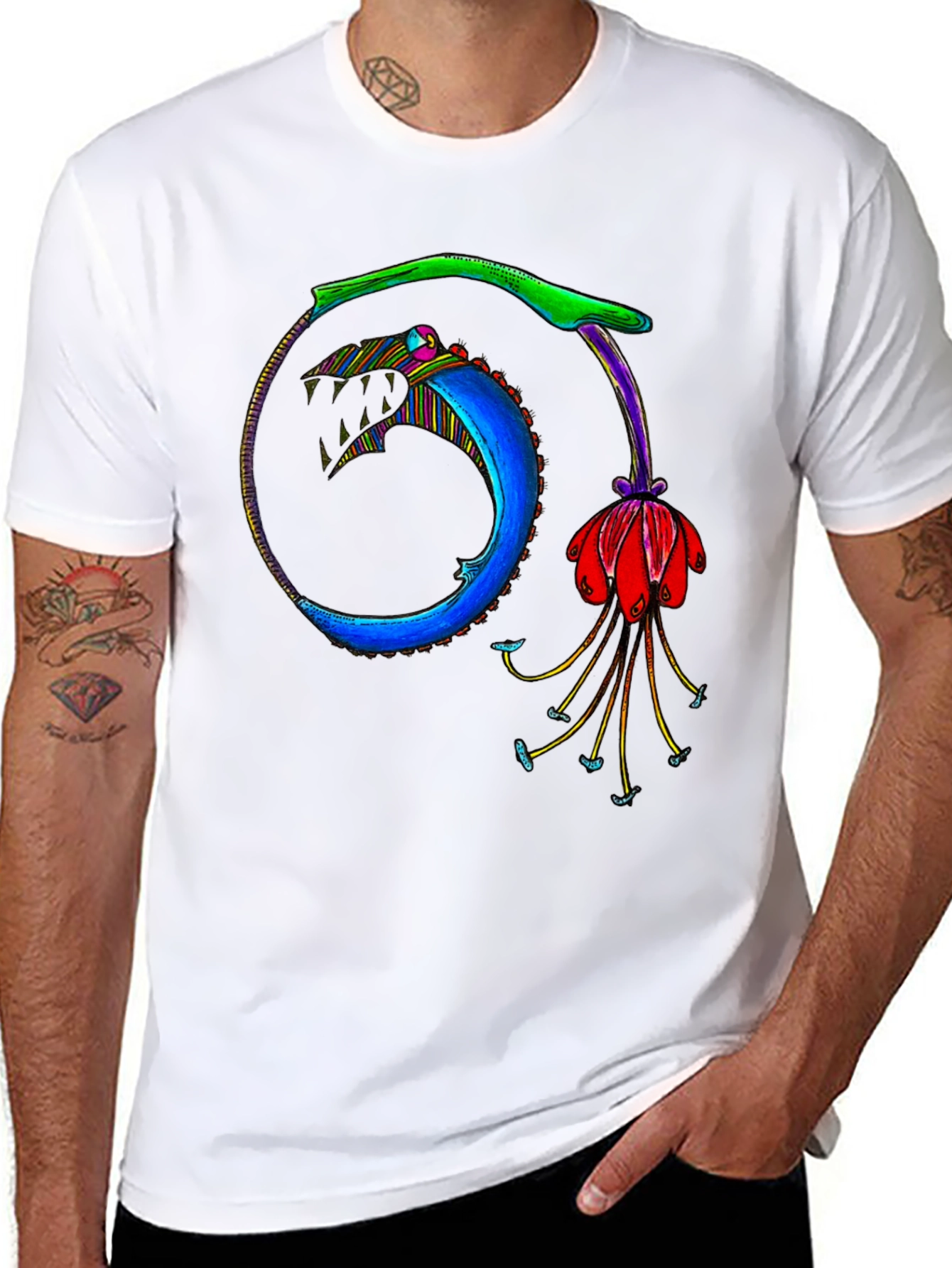 Ouroboros Flower Graphic Black T-Shirt