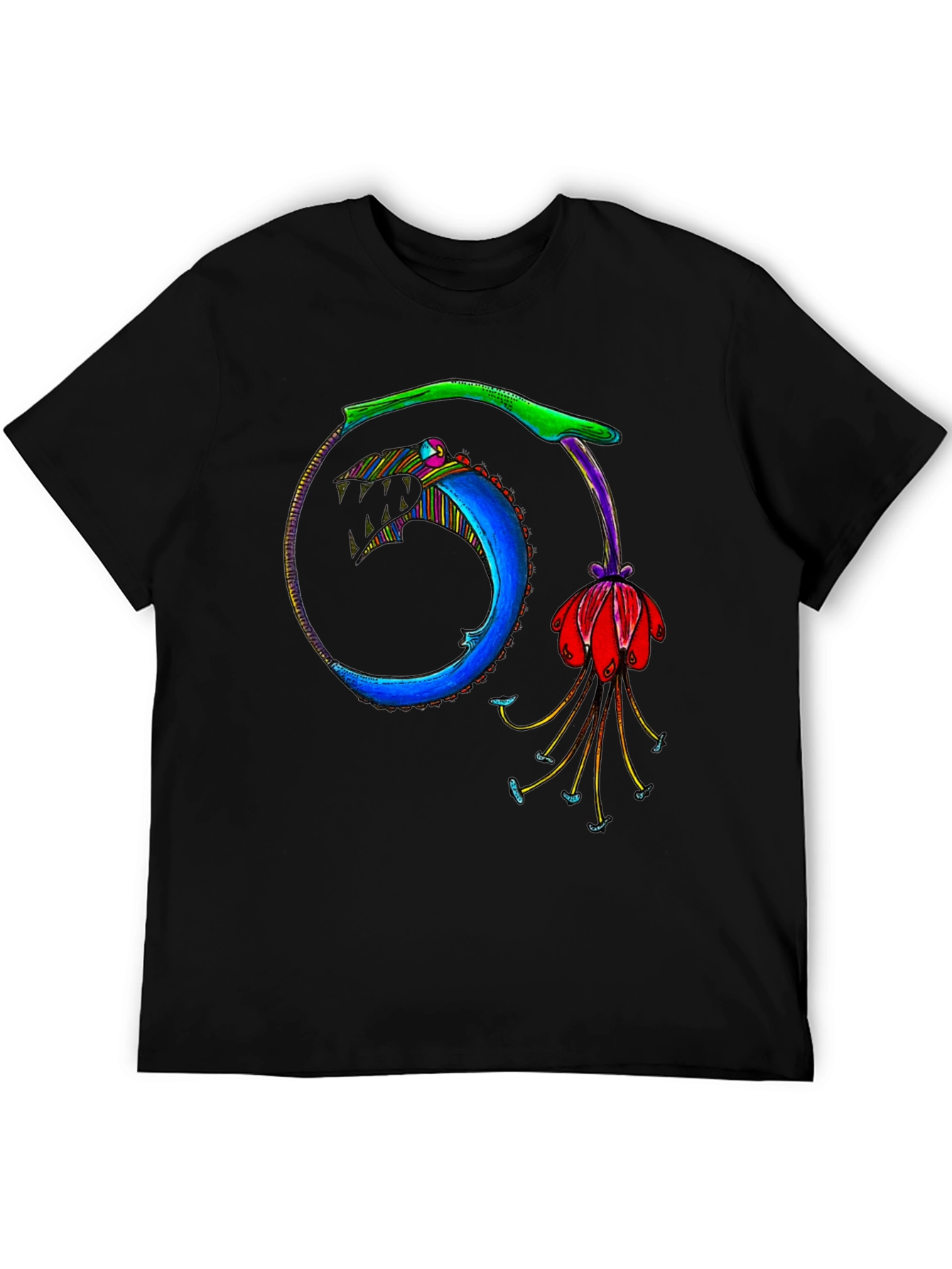 Ouroboros Flower Graphic Black T-Shirt