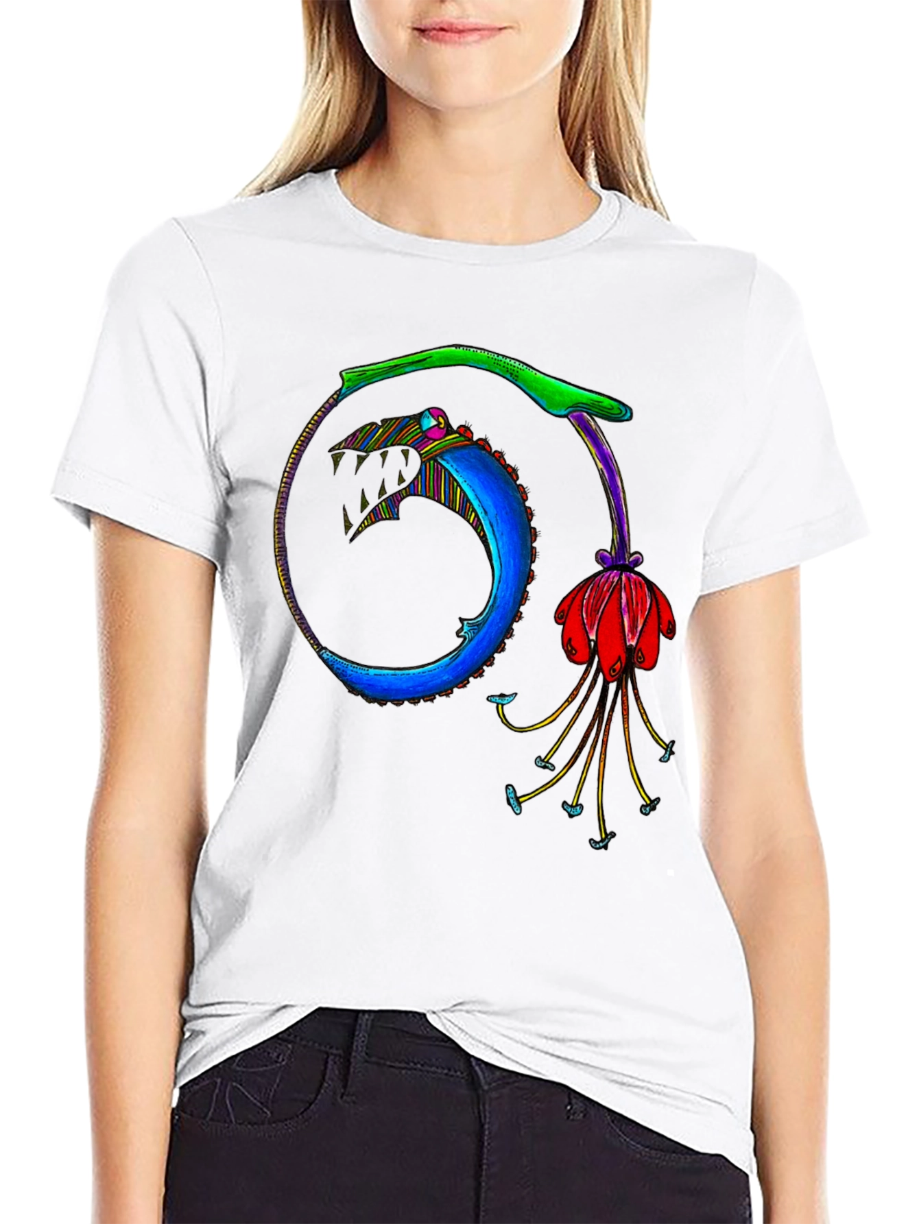 Ouroboros Flower Graphic Black T-Shirt