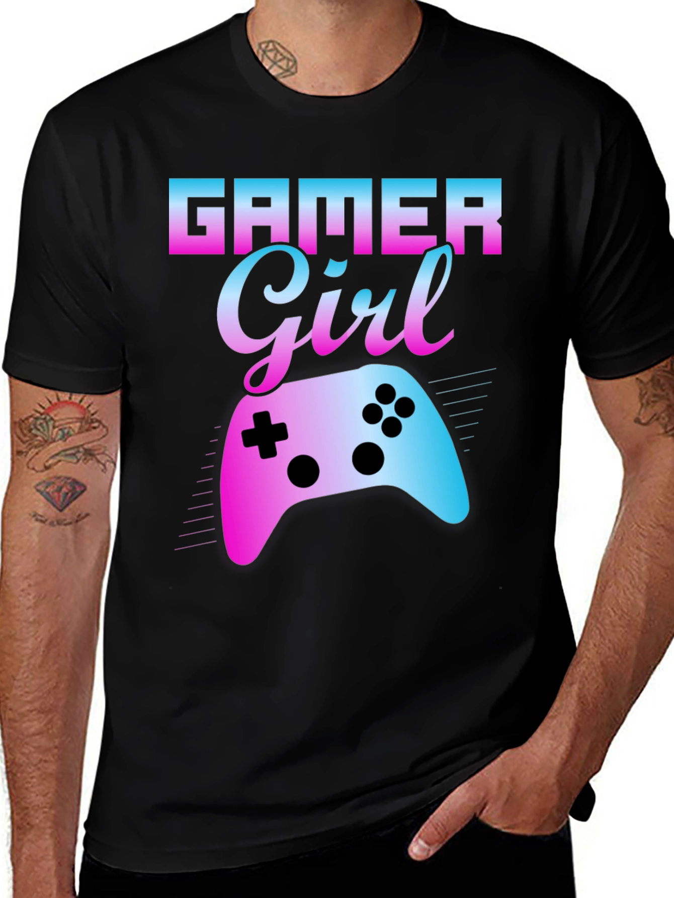 Gamer Girl Gradient Controller Graphic T-Shirt