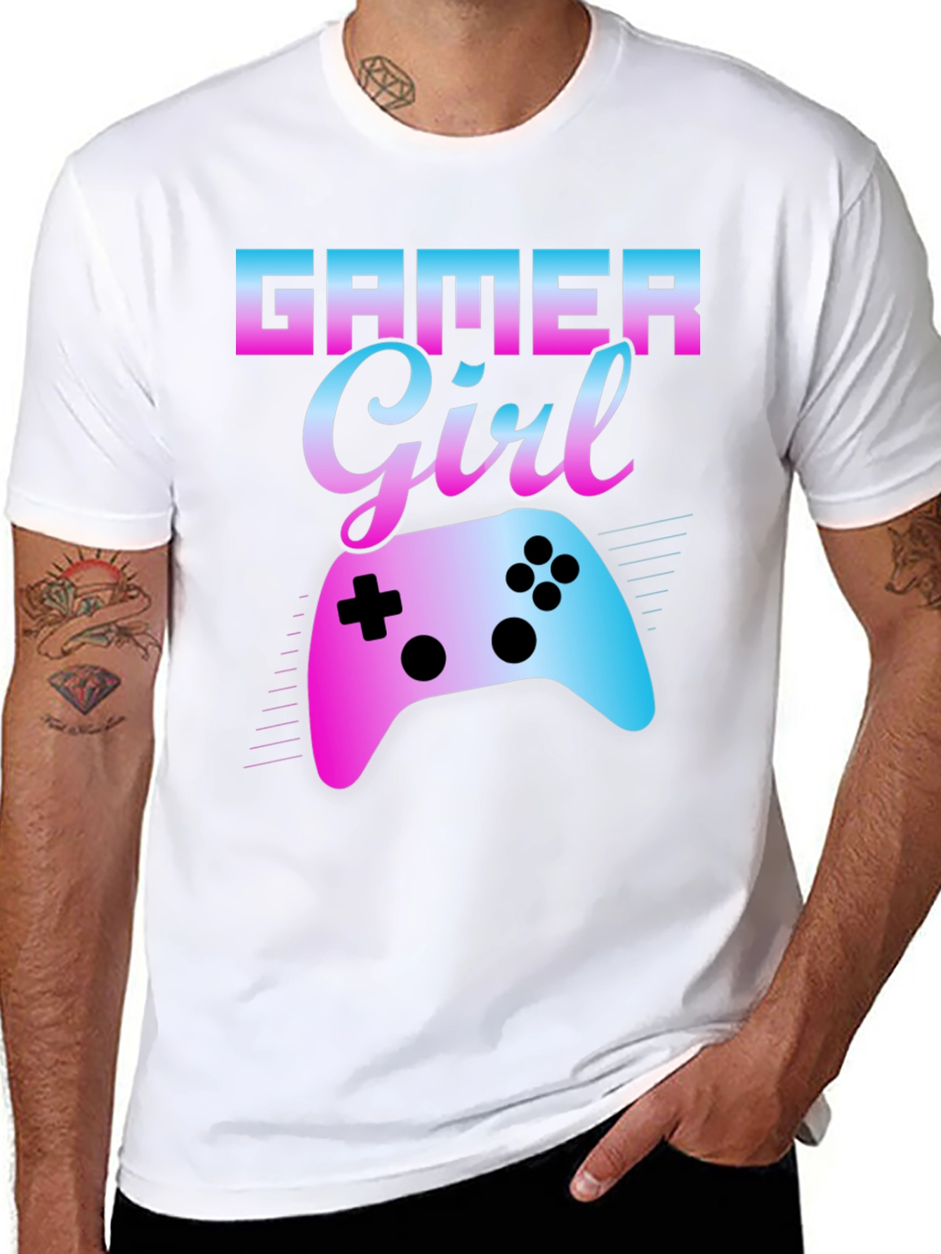 Gamer Girl Gradient Controller Graphic T-Shirt