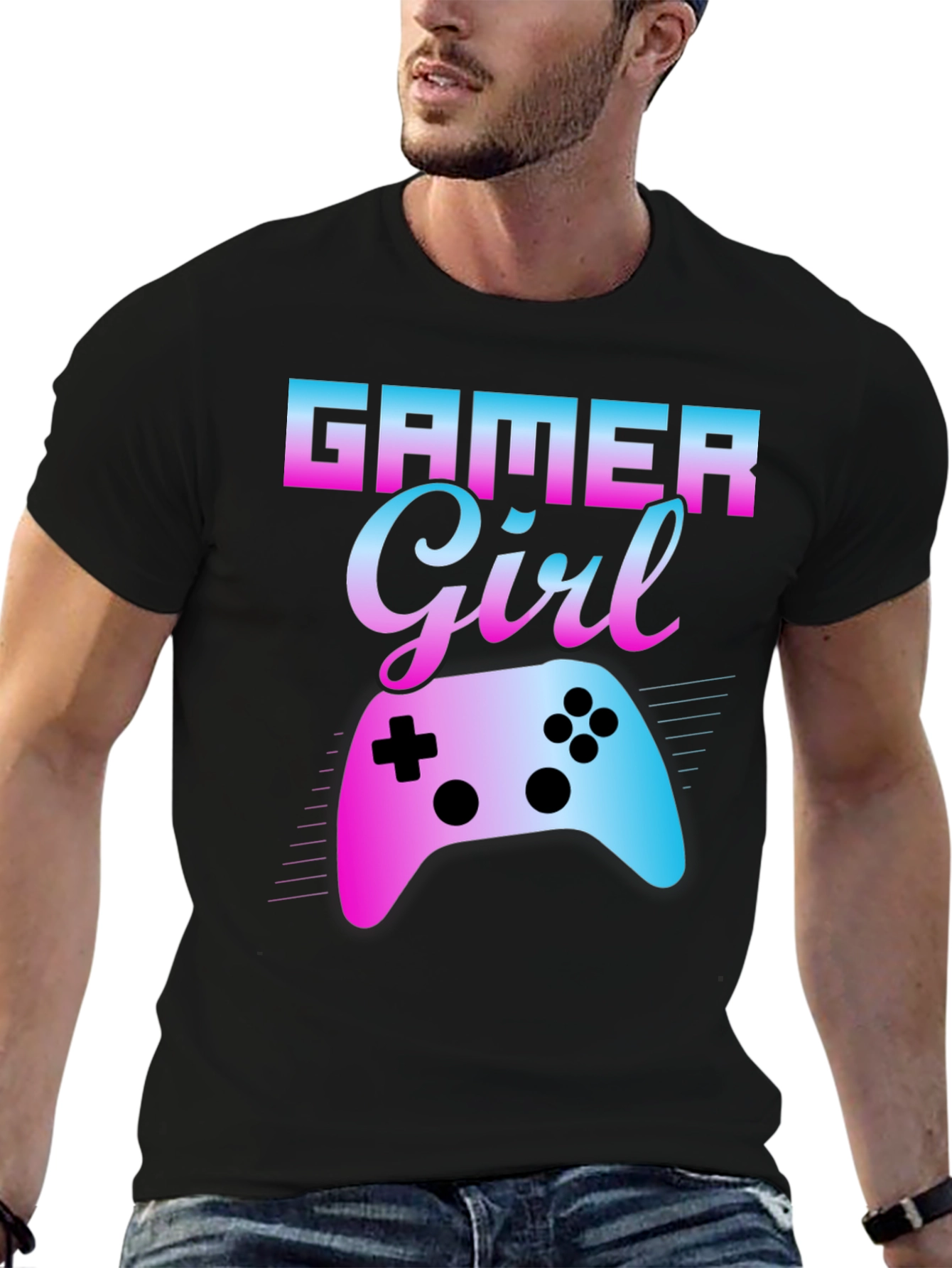 Gamer Girl Gradient Controller Graphic T-Shirt