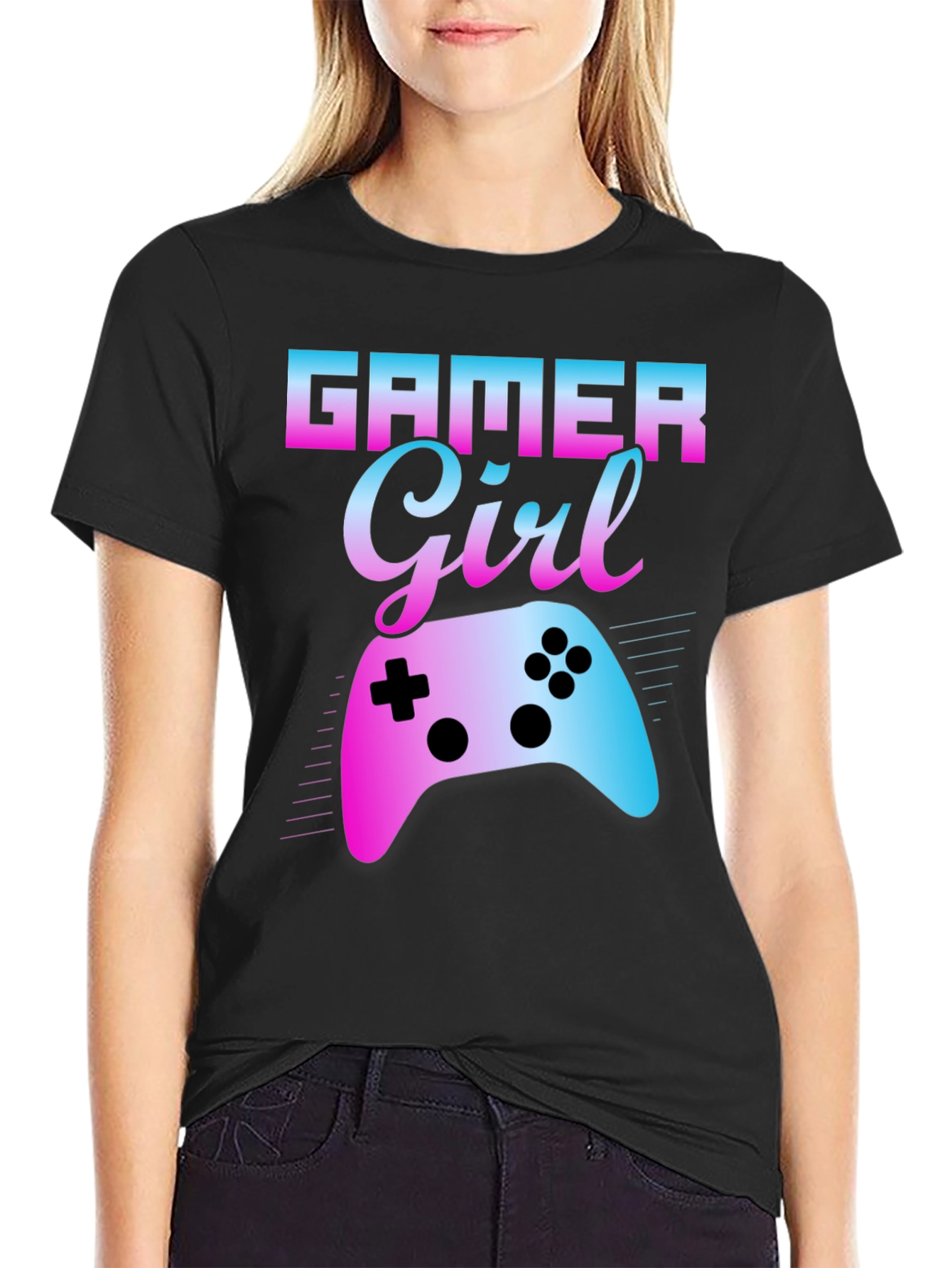 Gamer Girl Gradient Controller Graphic T-Shirt