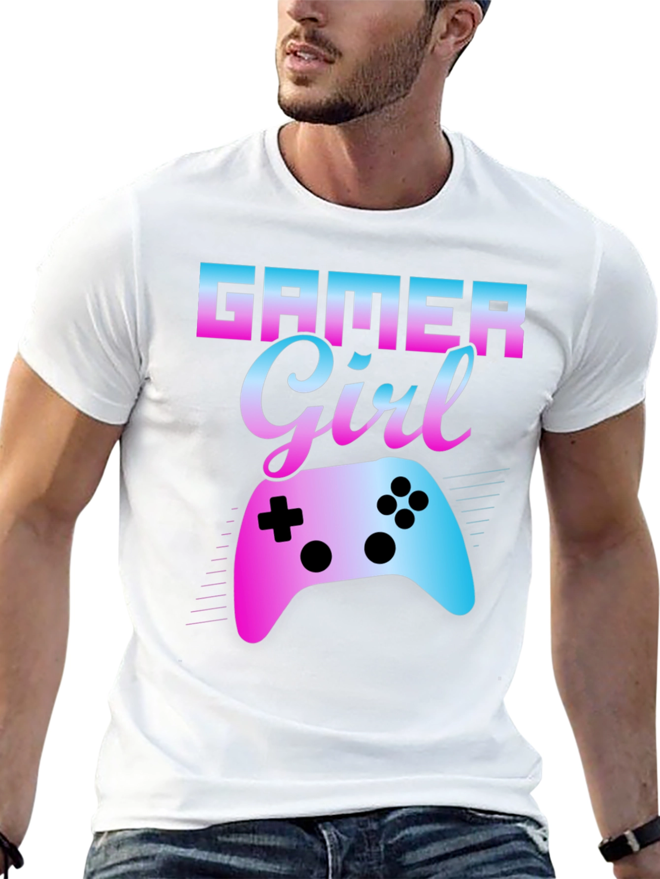 Gamer Girl Gradient Controller Graphic T-Shirt