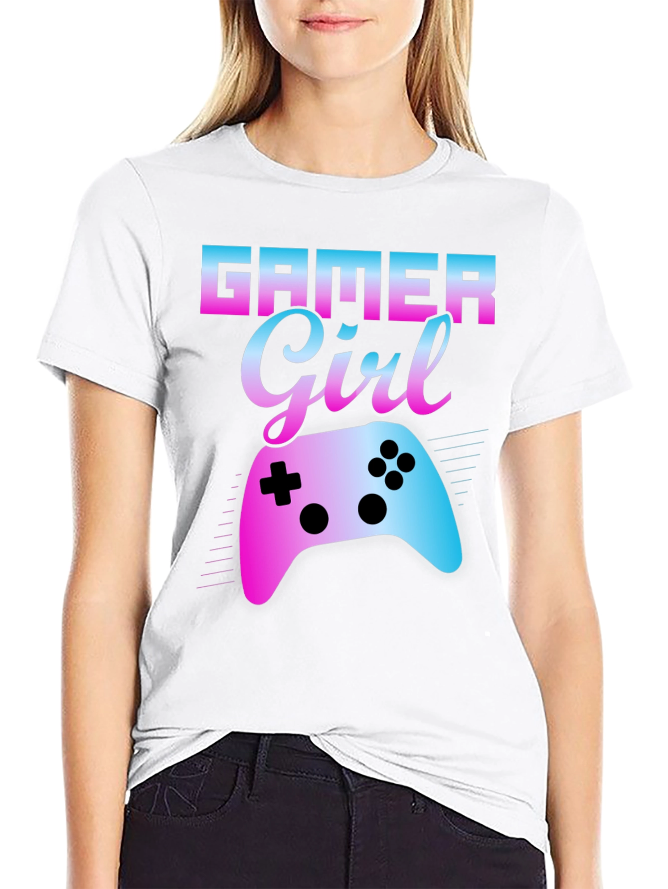 Gamer Girl Gradient Controller Graphic T-Shirt