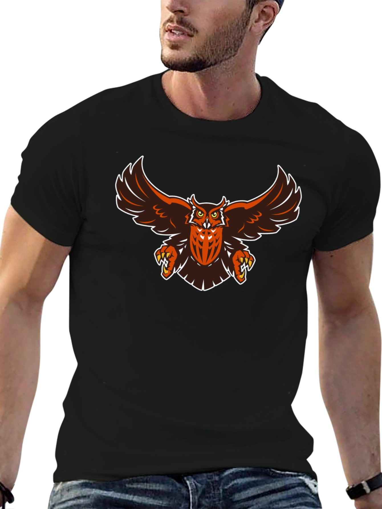 Mens Black Owl Graphic T-Shirt