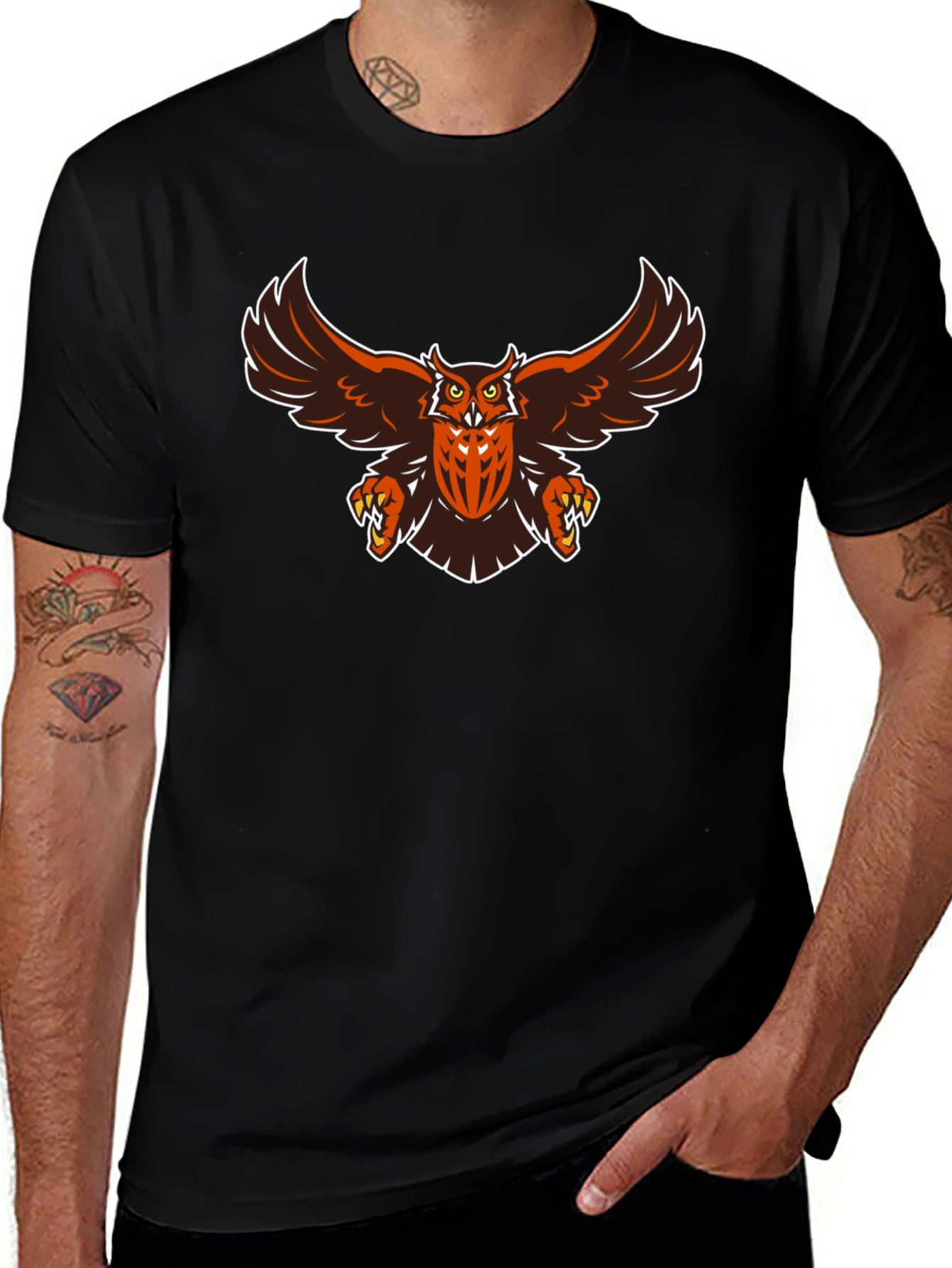 Mens Black Owl Graphic T-Shirt