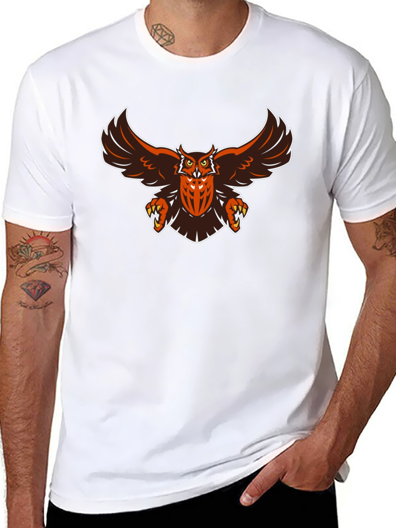 Mens Black Owl Graphic T-Shirt