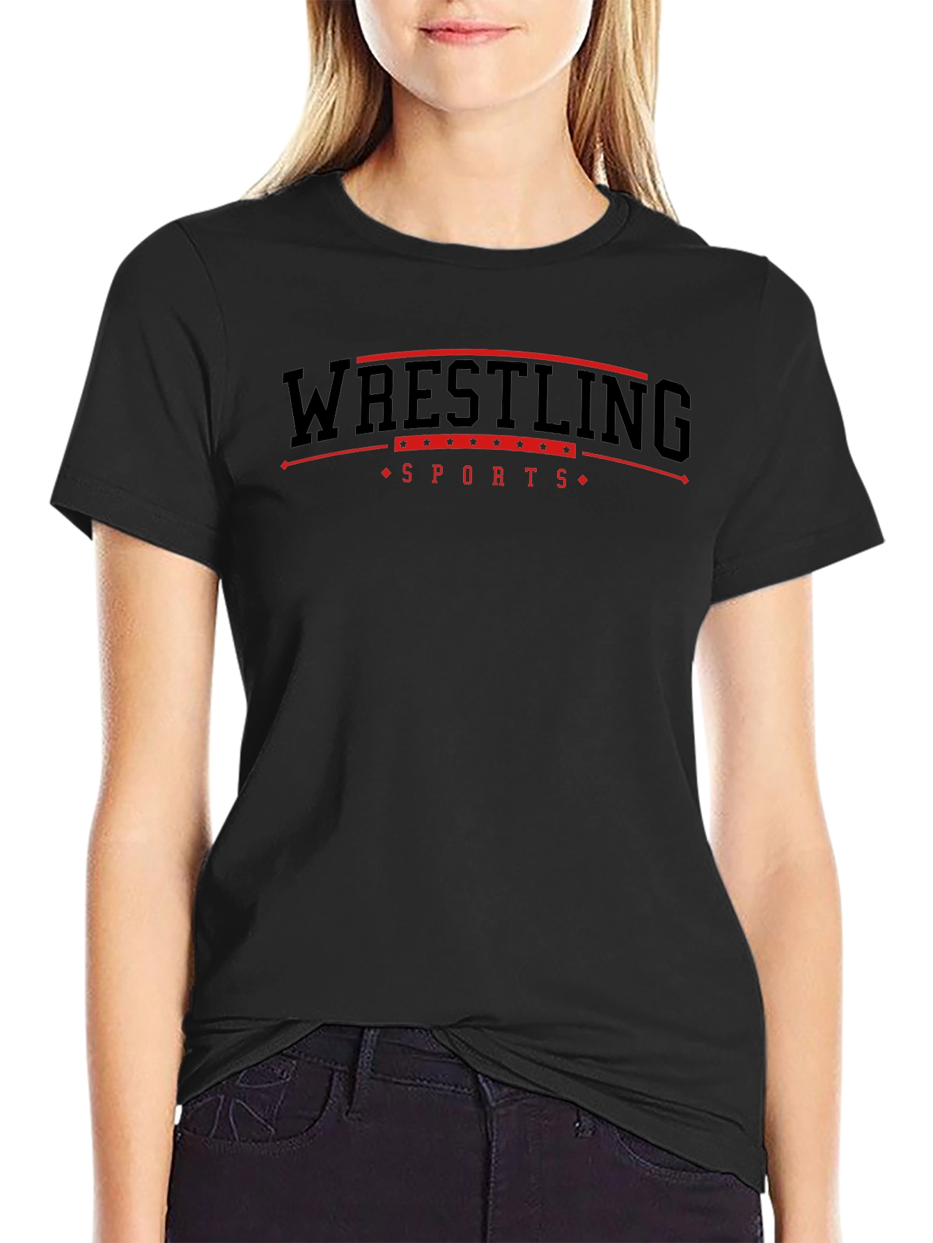 Wrestling Sports Graphic Print Black T-Shirt