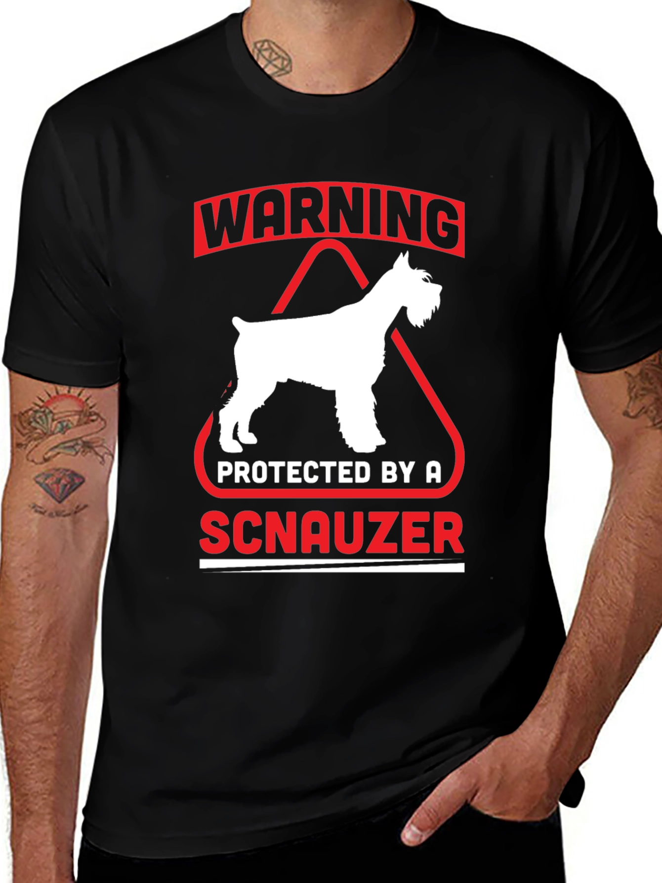 Warning Protected by a Schnauzer Black T-Shirt