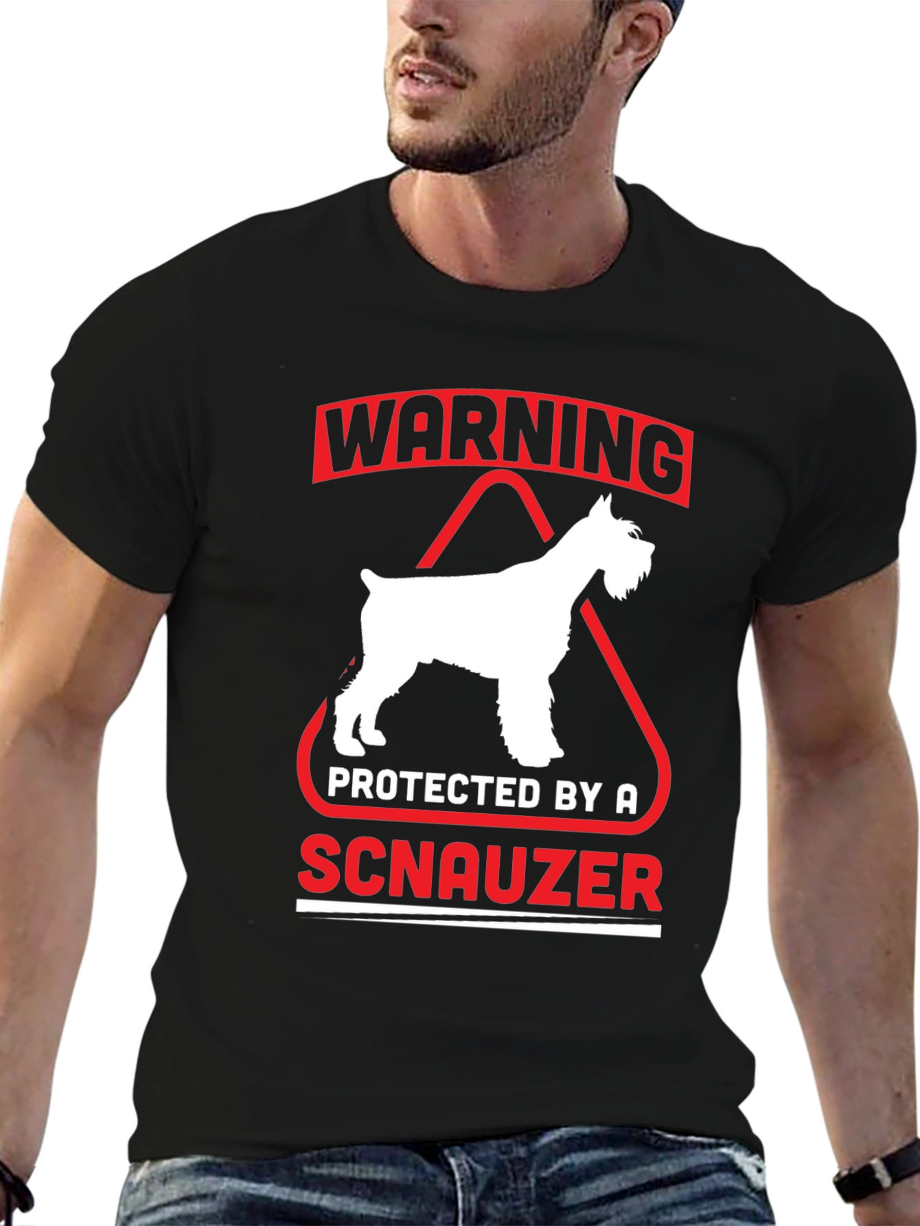 Warning Protected by a Schnauzer Black T-Shirt