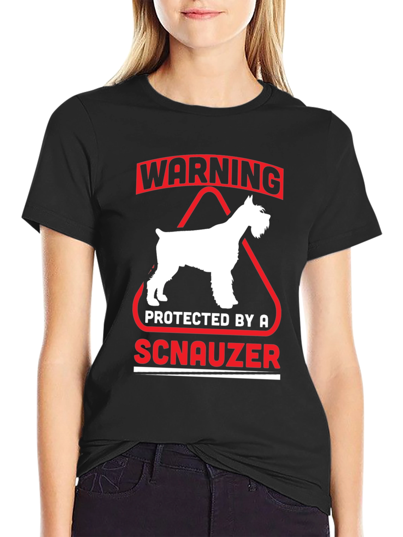 Warning Protected by a Schnauzer Black T-Shirt