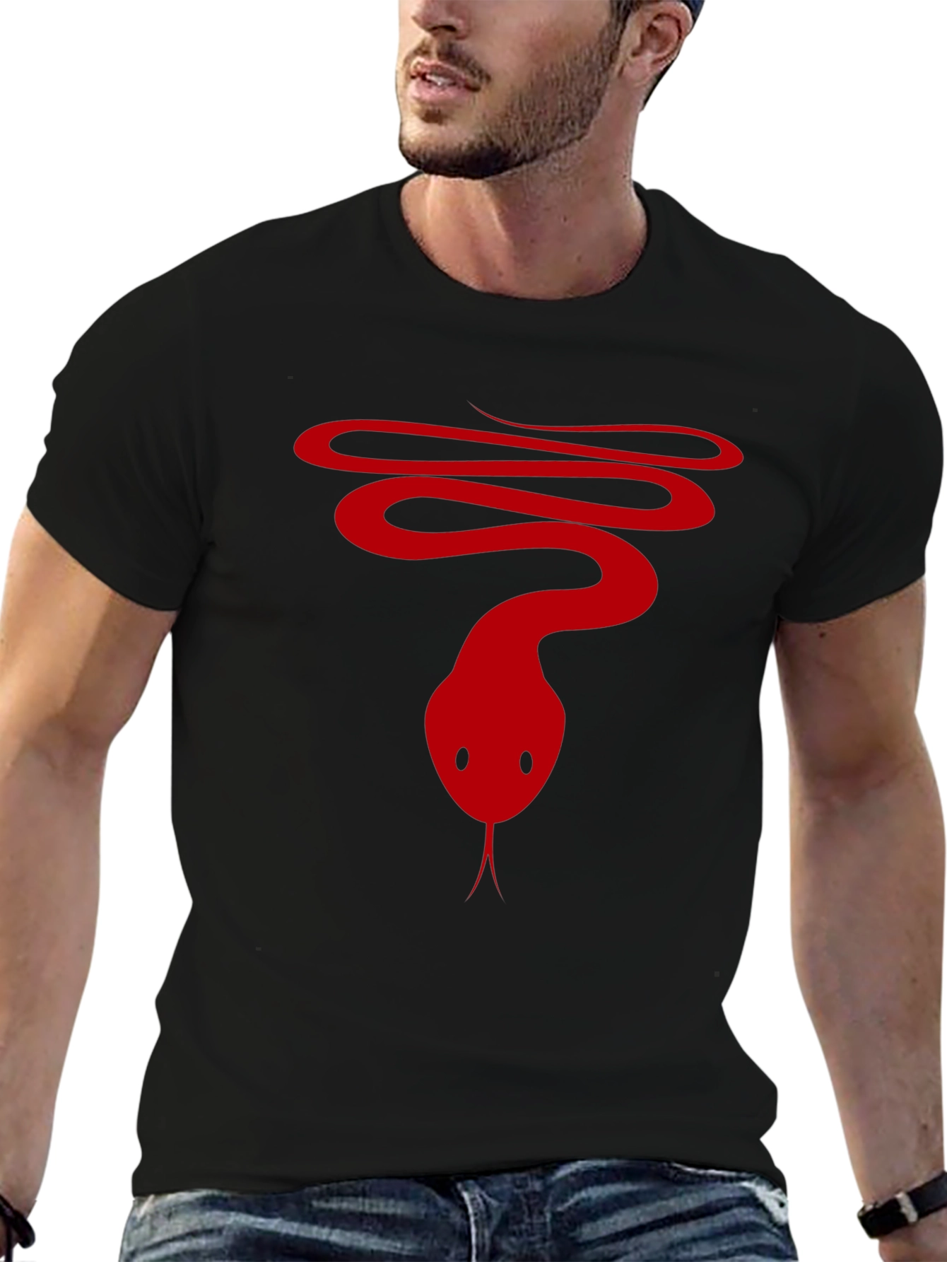 Snake Graphic Tee - Mens Black Cotton T-Shirt