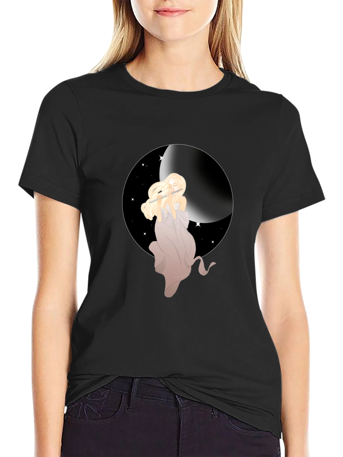 Moon Goddess Graphic Tee - Stylish Black T-Shirt