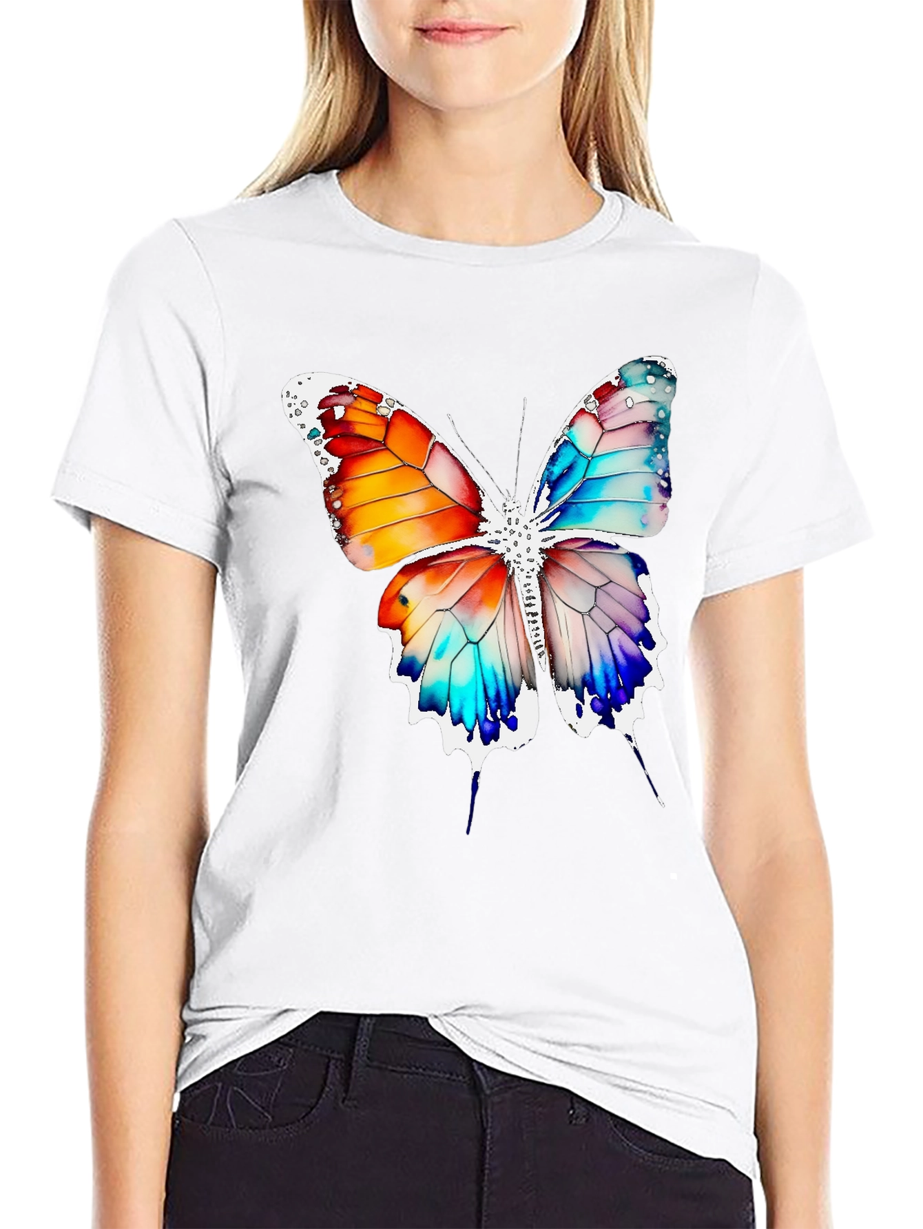 Butterfly Graphic Print Crew Neck T-Shirt