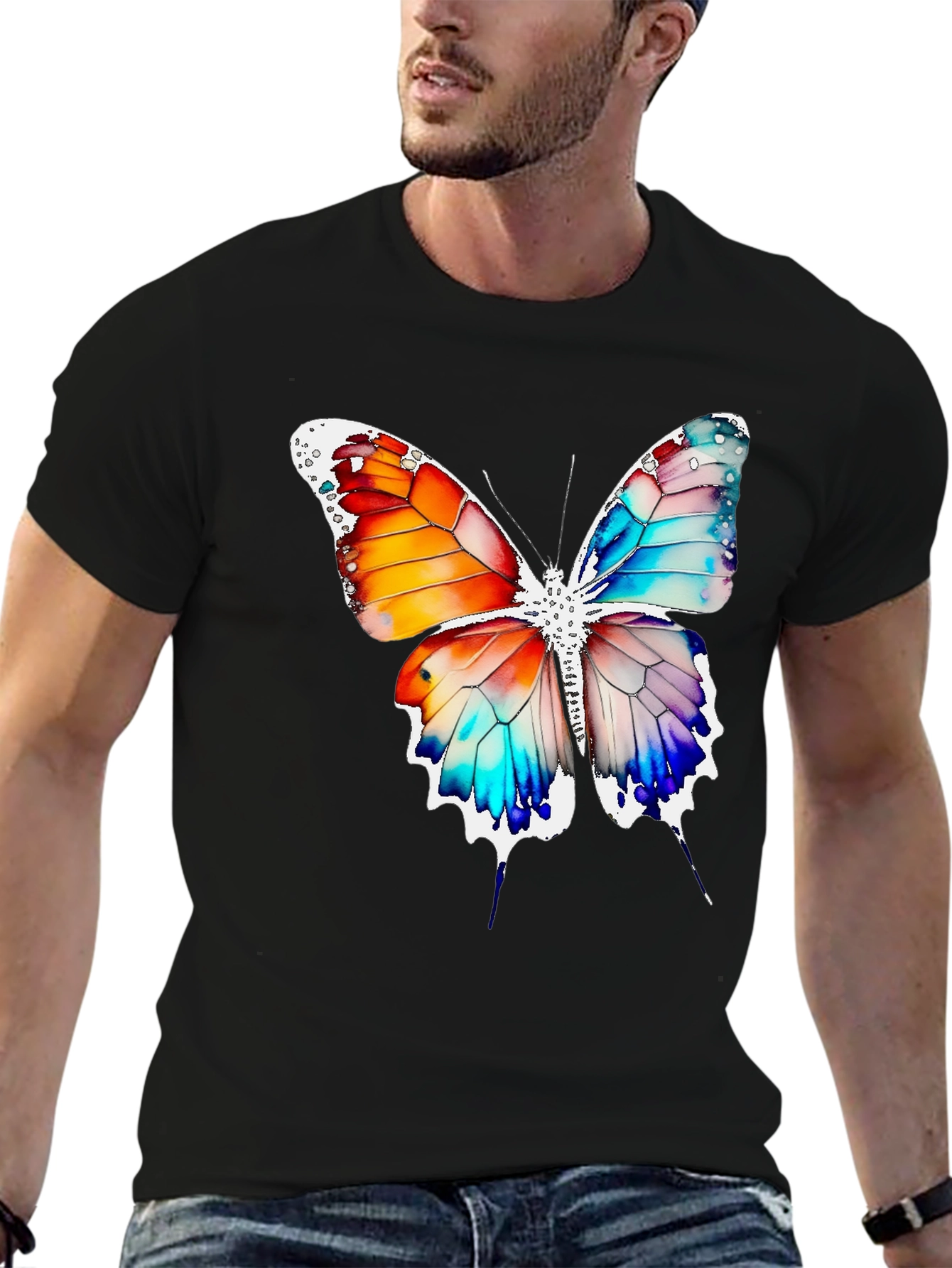 Butterfly Graphic Print Crew Neck T-Shirt