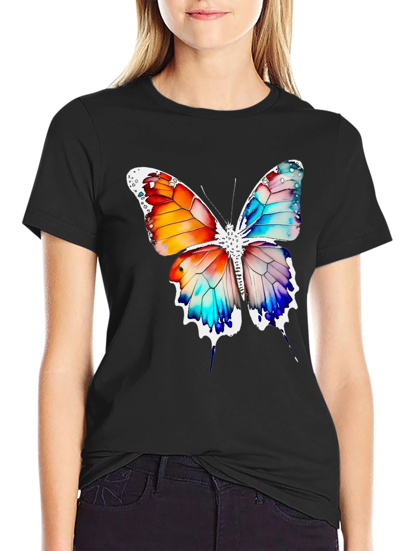 Butterfly Graphic Print Crew Neck T-Shirt