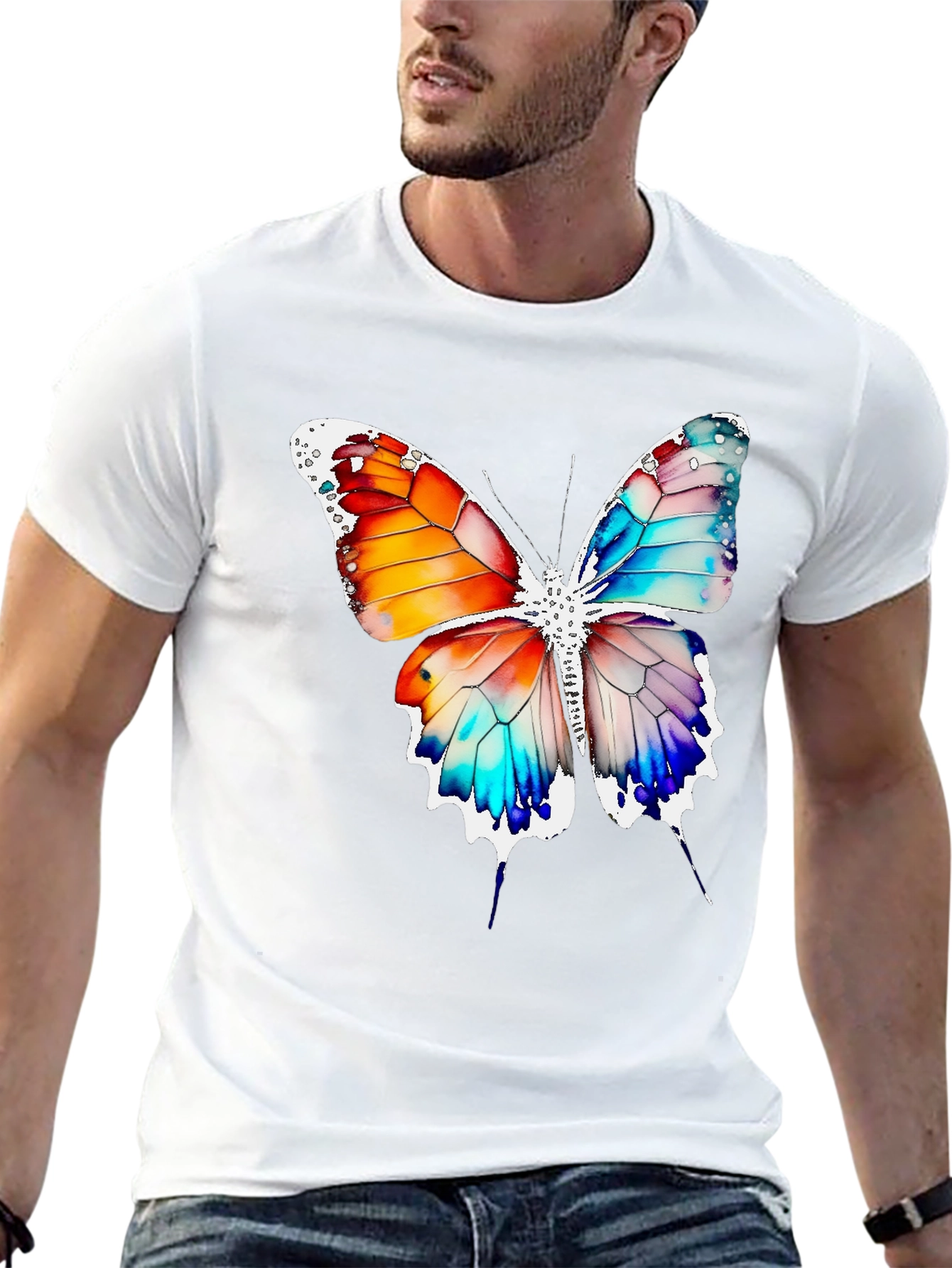 Butterfly Graphic Print Crew Neck T-Shirt