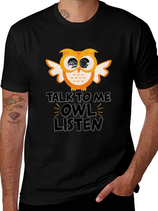 Talk to Me Owl Listen Graphic Tee - Black Cotton Shirt