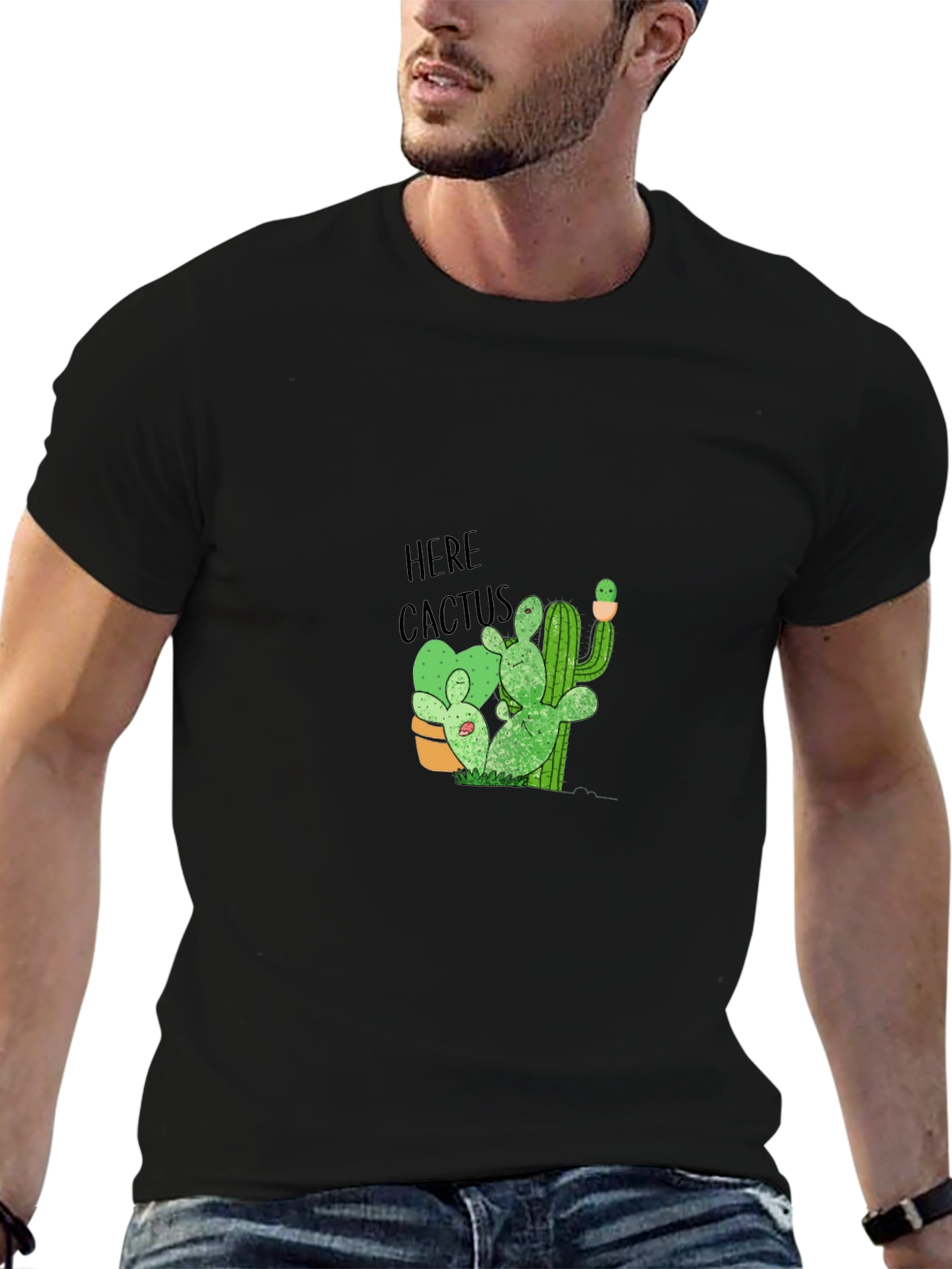 Here Cactus Graphic Print Crew Neck T-Shirt