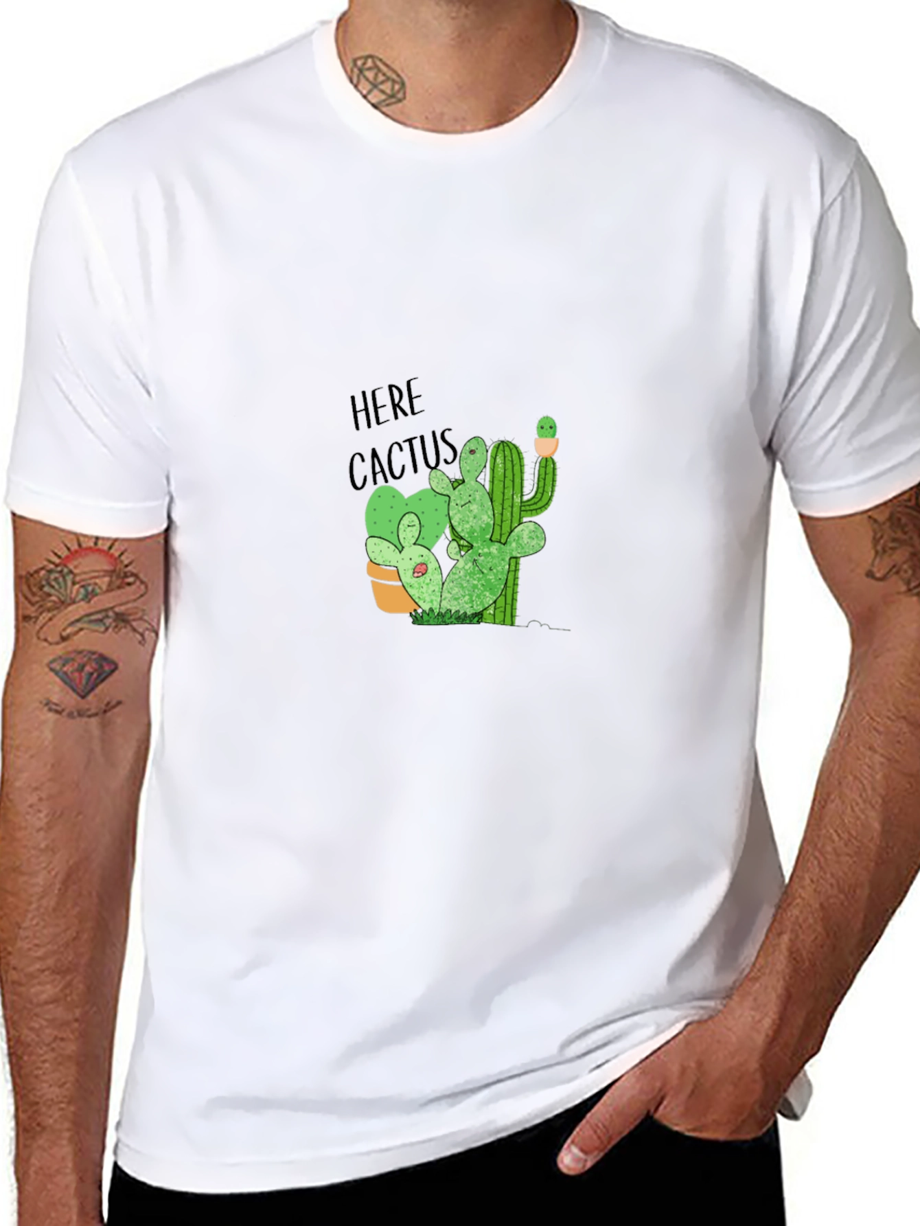 Here Cactus Graphic Print Crew Neck T-Shirt