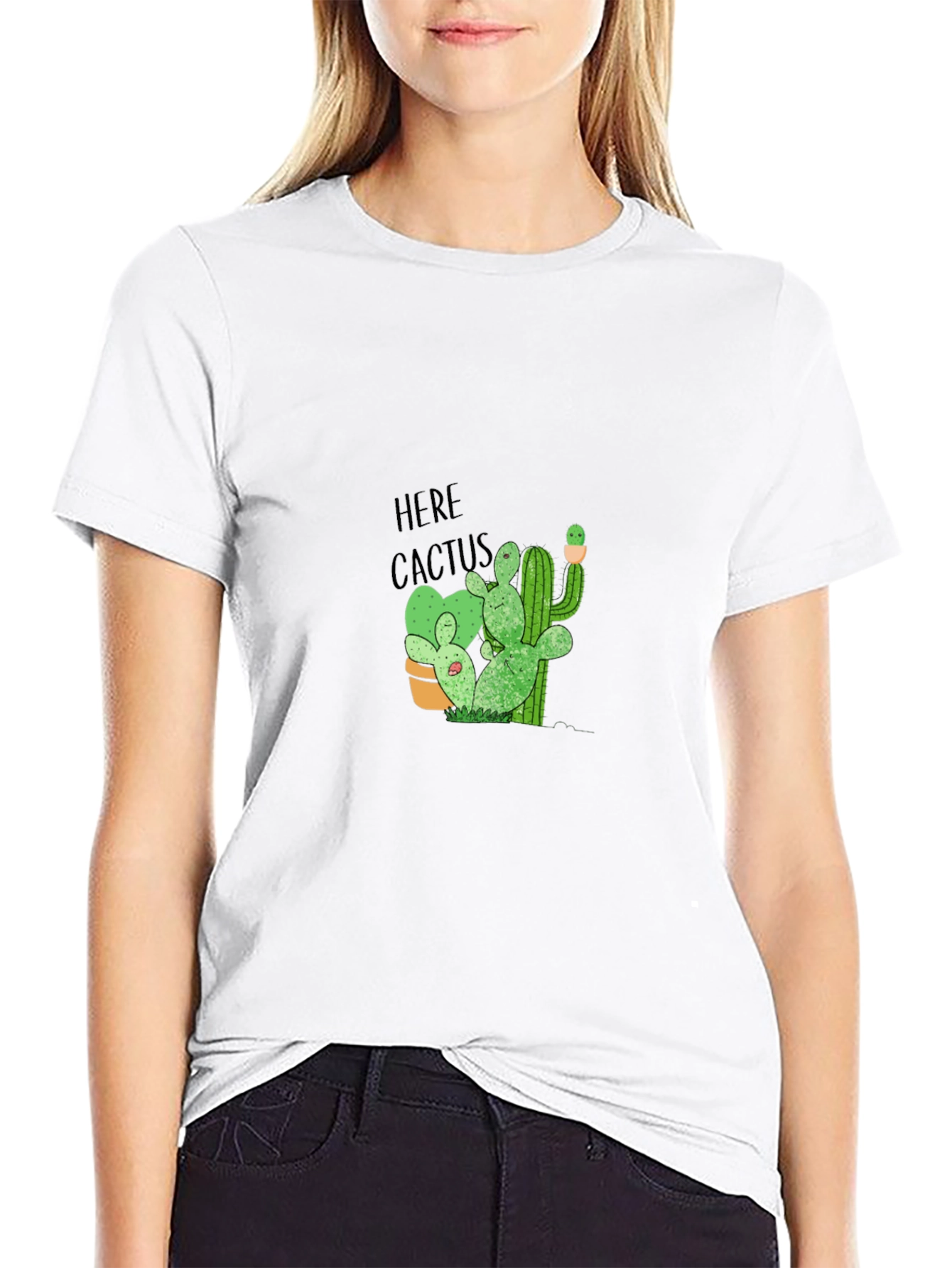 Here Cactus Graphic Print Crew Neck T-Shirt