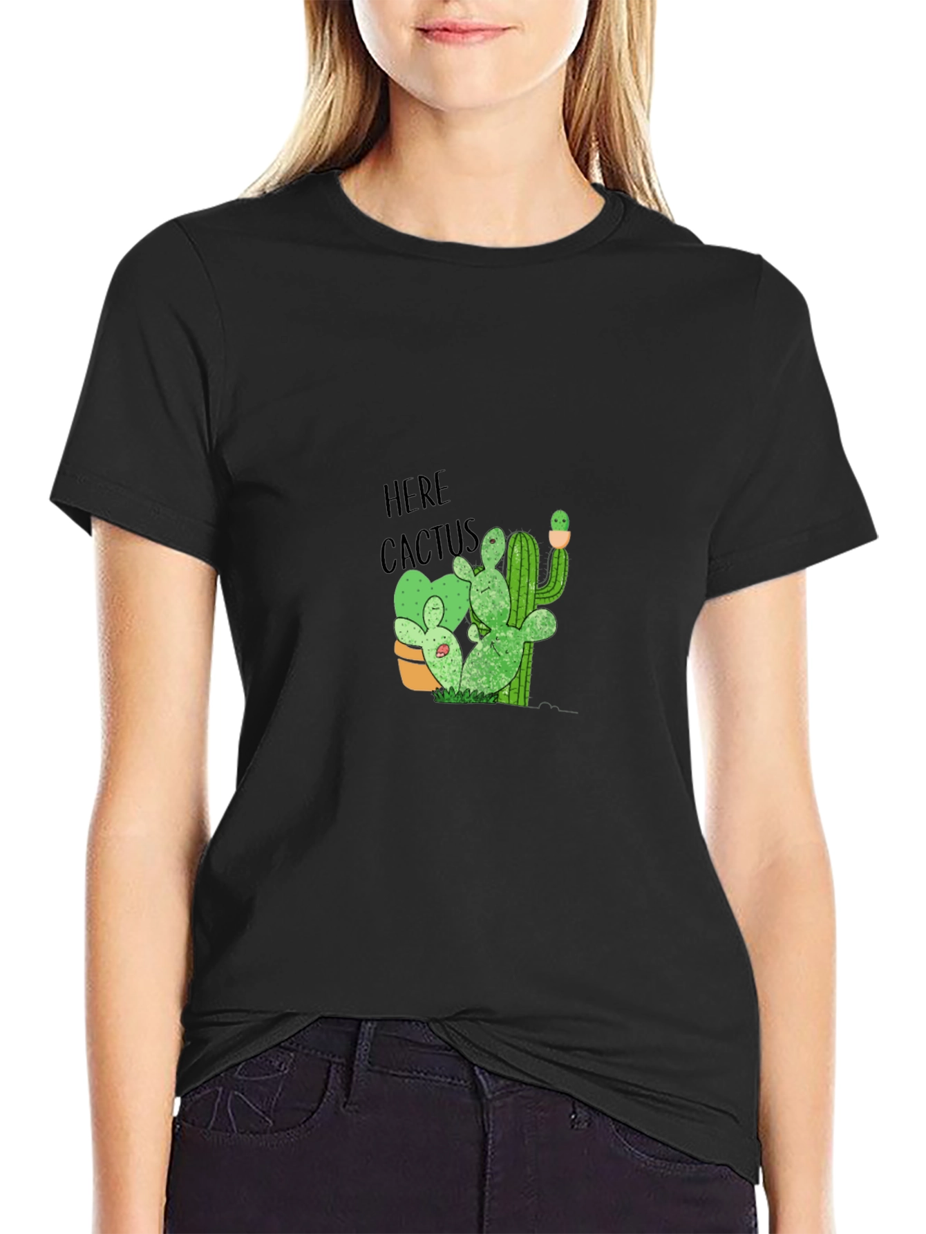 Here Cactus Graphic Print Crew Neck T-Shirt