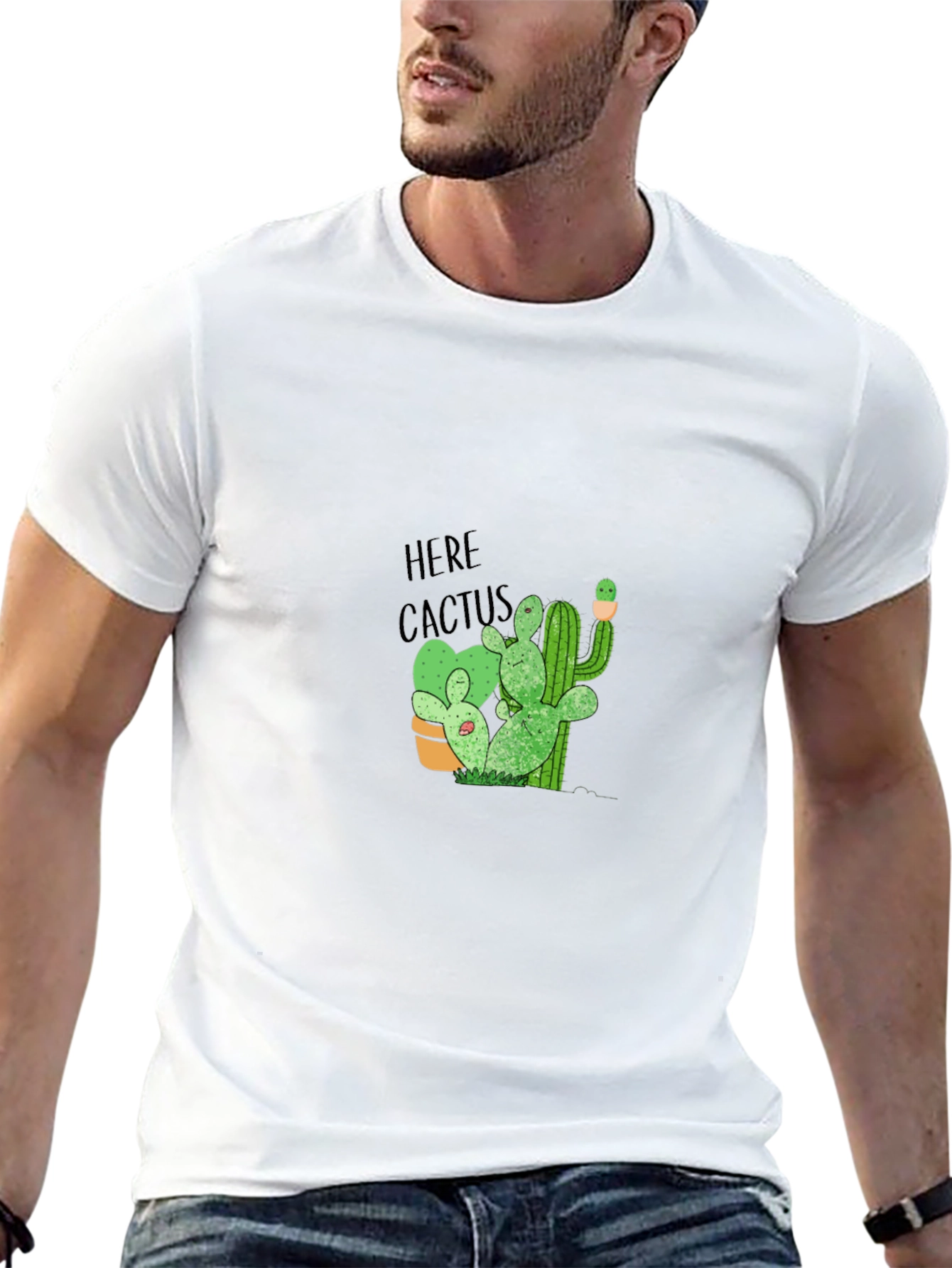 Here Cactus Graphic Print Crew Neck T-Shirt