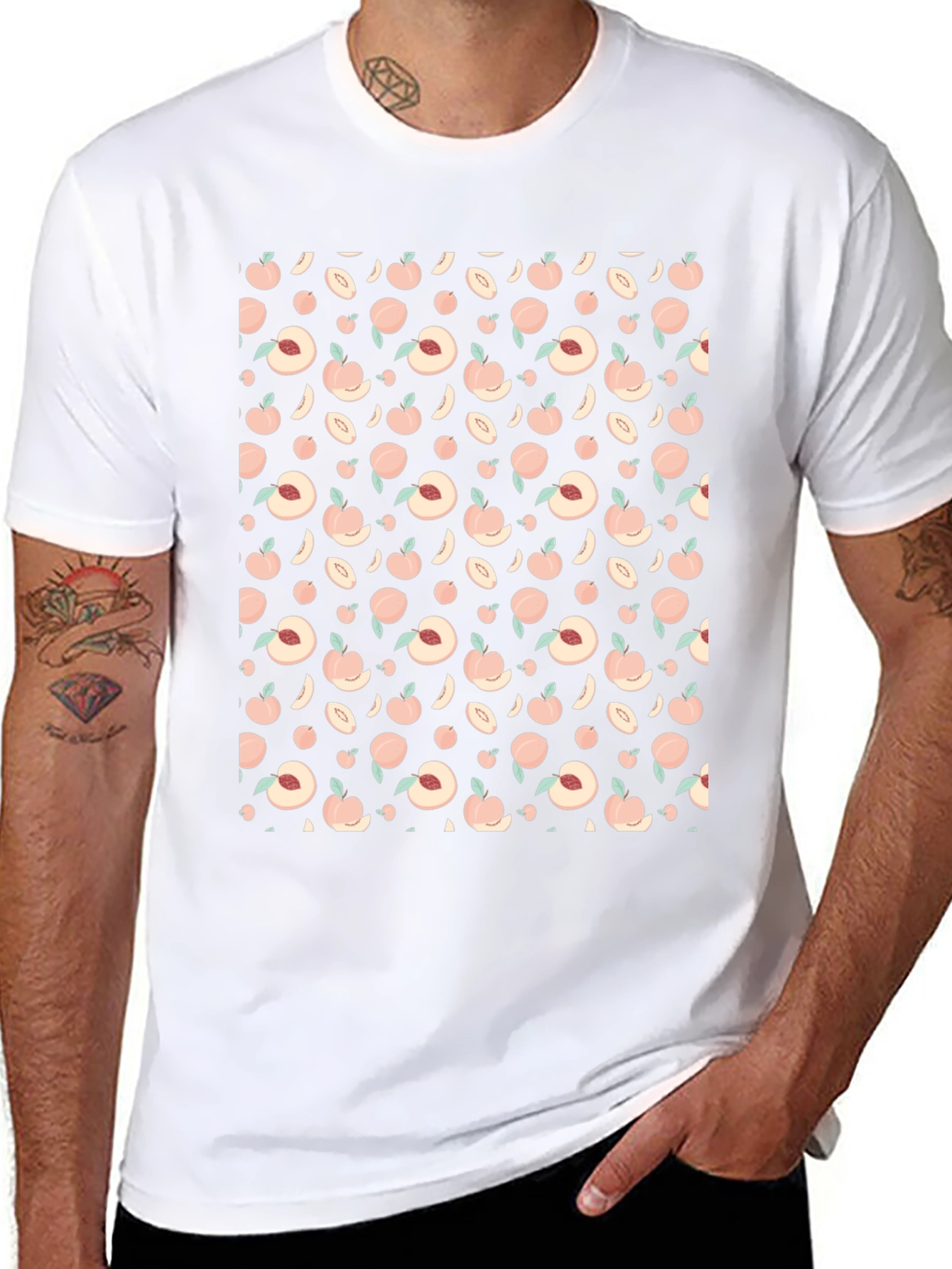 Peach Pattern Black T-Shirt