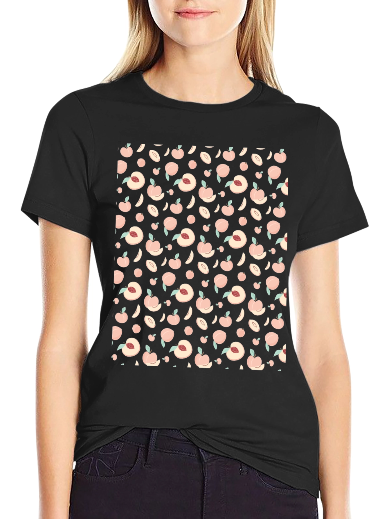 Peach Pattern Black T-Shirt