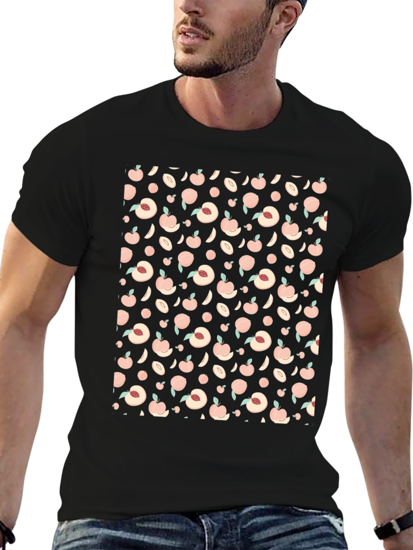 Peach Pattern Black T-Shirt