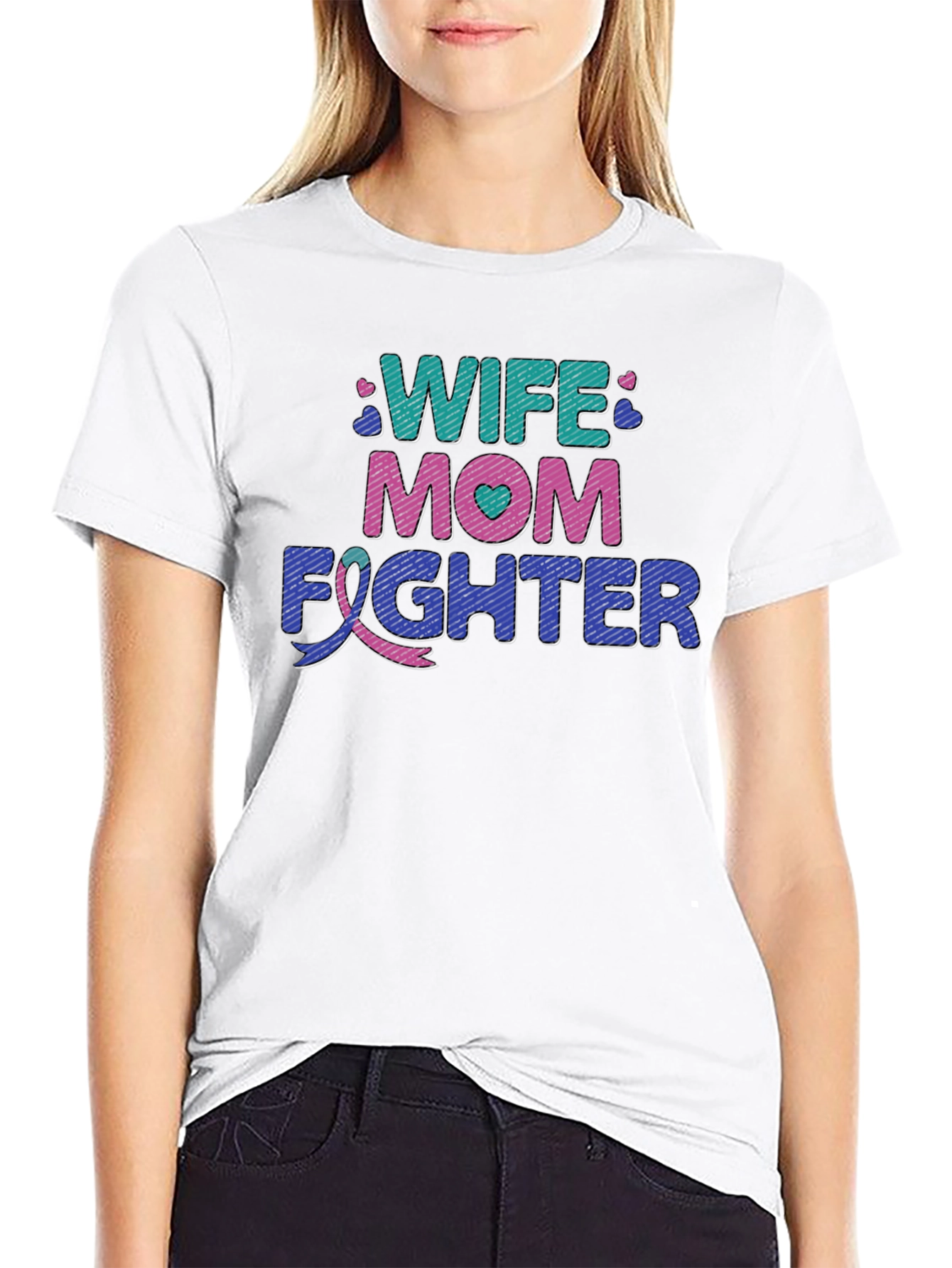 Wife Mom Fighter T-Shirt - Cancer Awareness