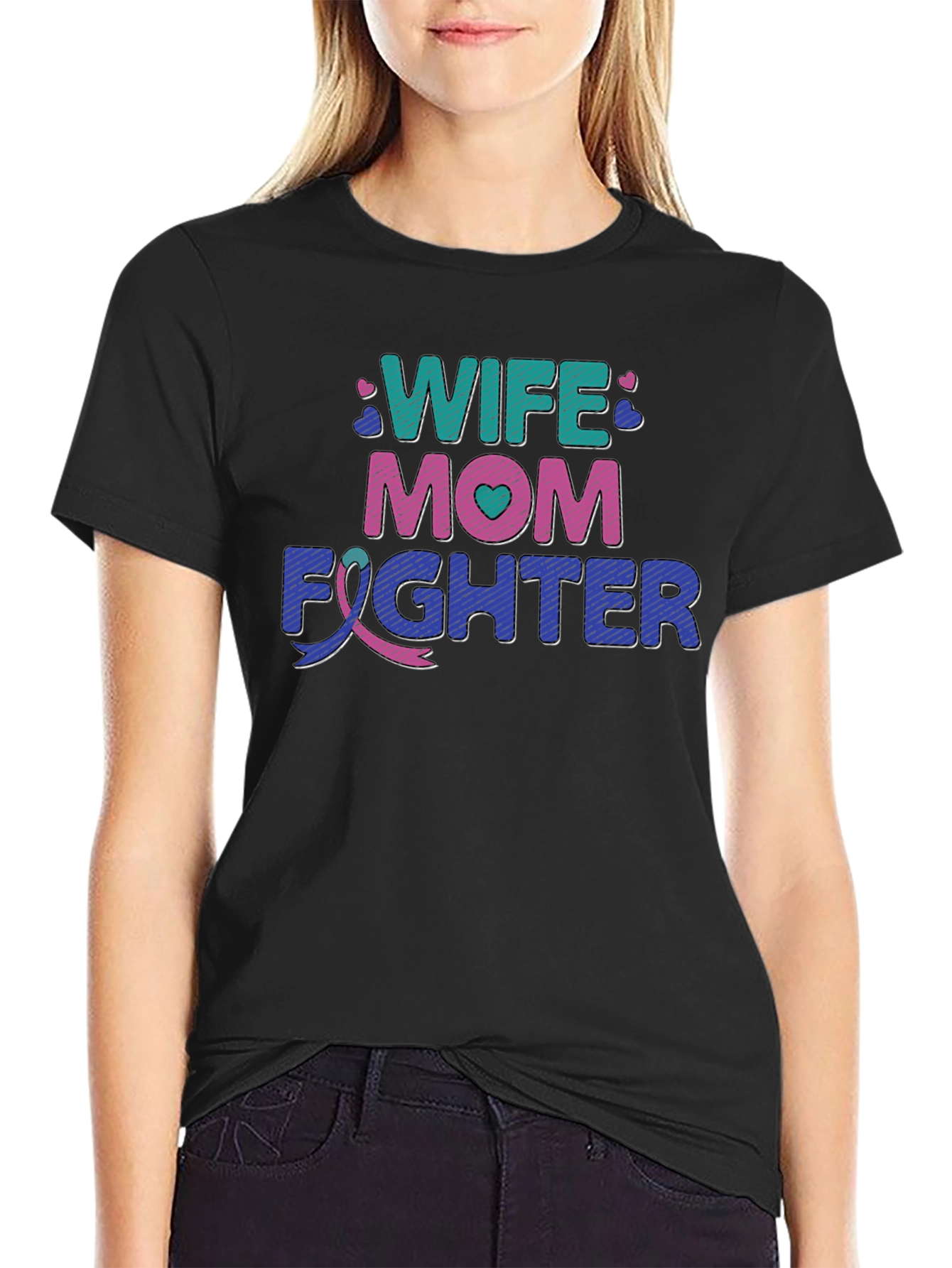 Wife Mom Fighter T-Shirt - Cancer Awareness