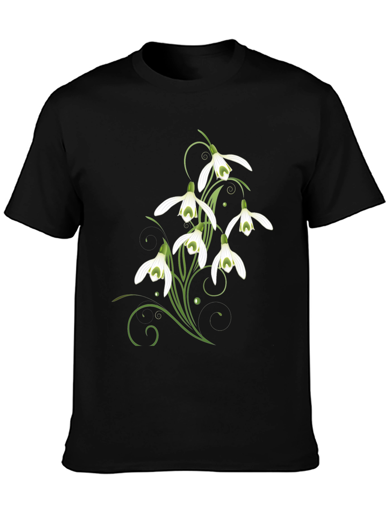 Snowdrop Flower Graphic Print Black T-Shirt