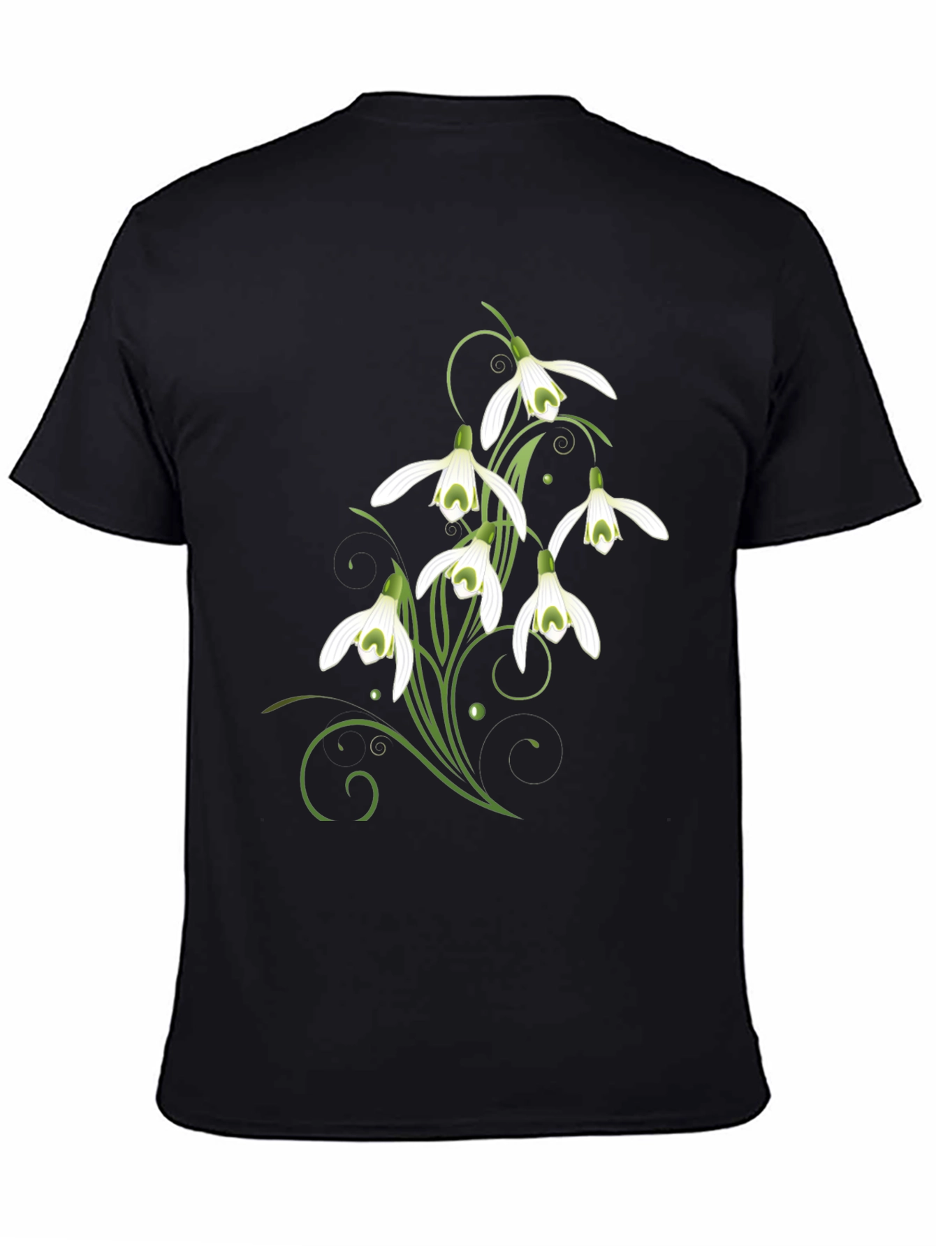 Snowdrop Flower Graphic Print Black T-Shirt