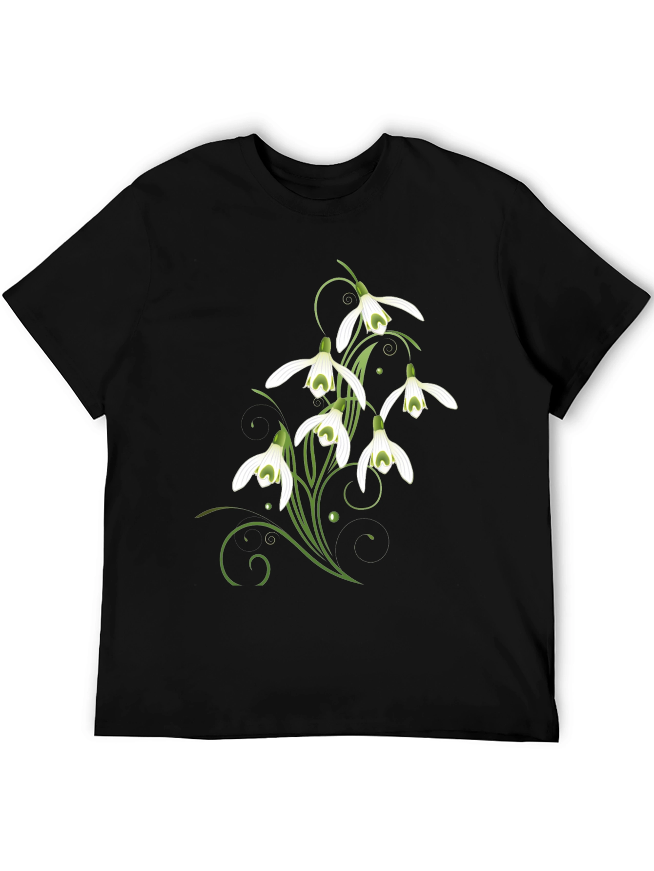 Snowdrop Flower Graphic Print Black T-Shirt