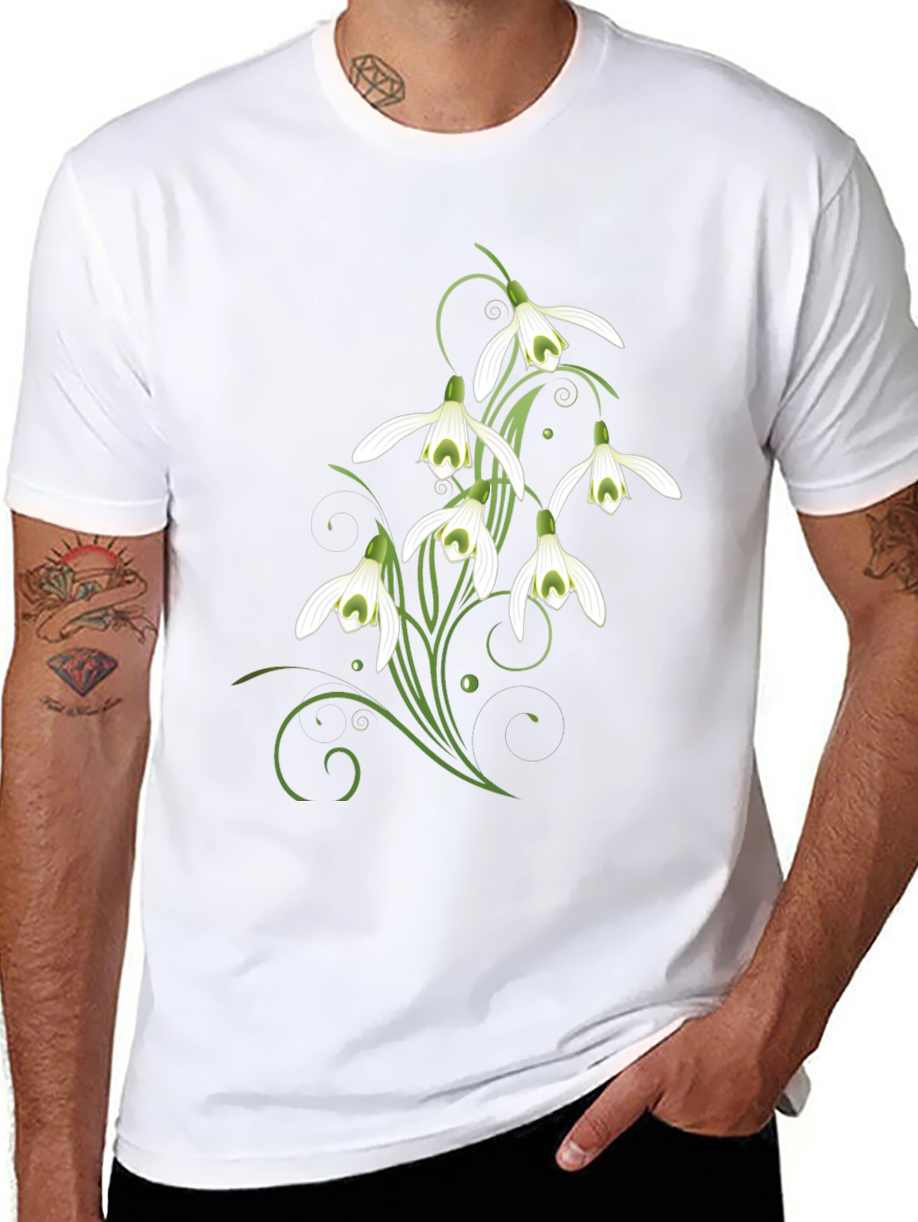 Snowdrop Flower Graphic Print Black T-Shirt