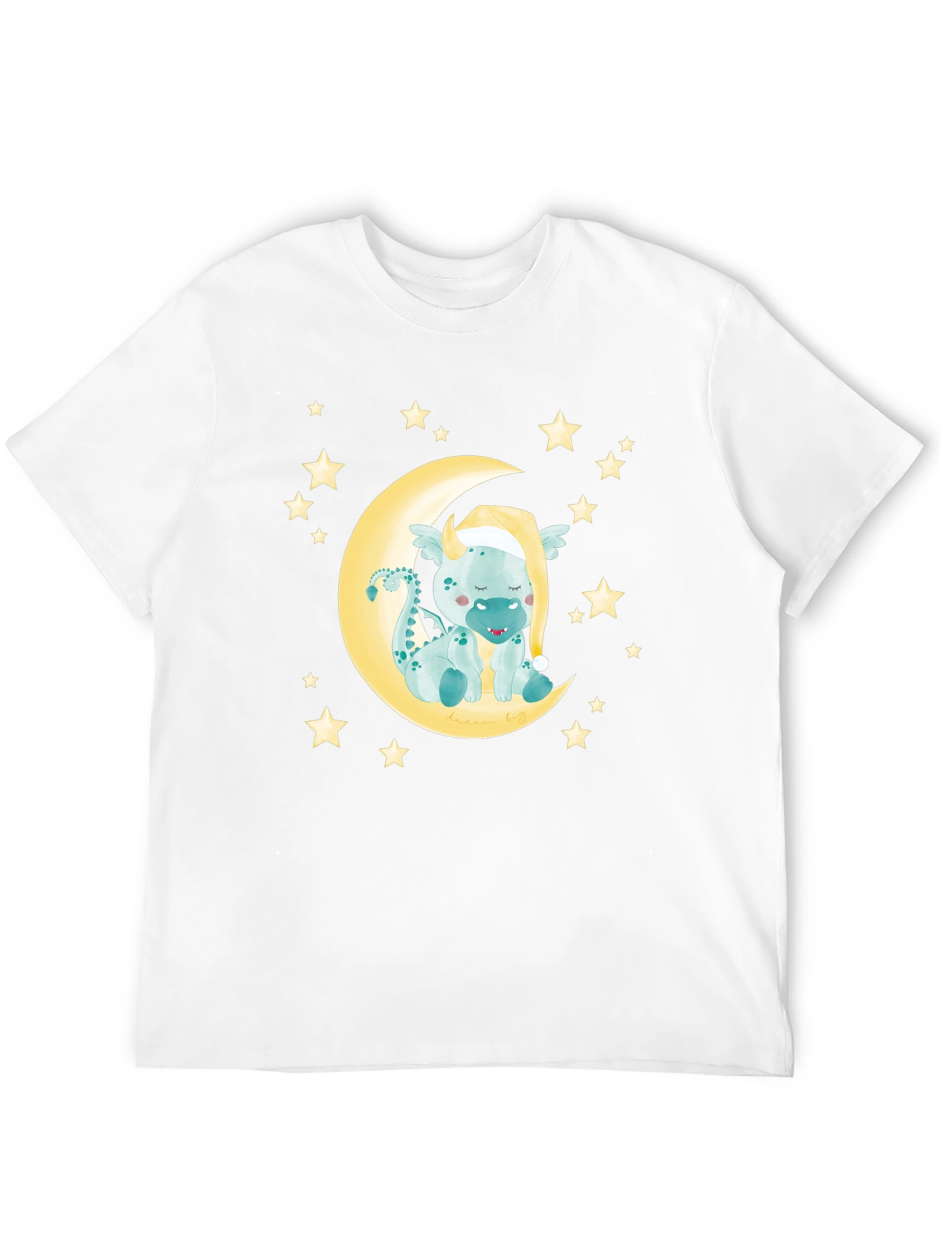 Cute Dragon on Moon Graphic Tee - Black