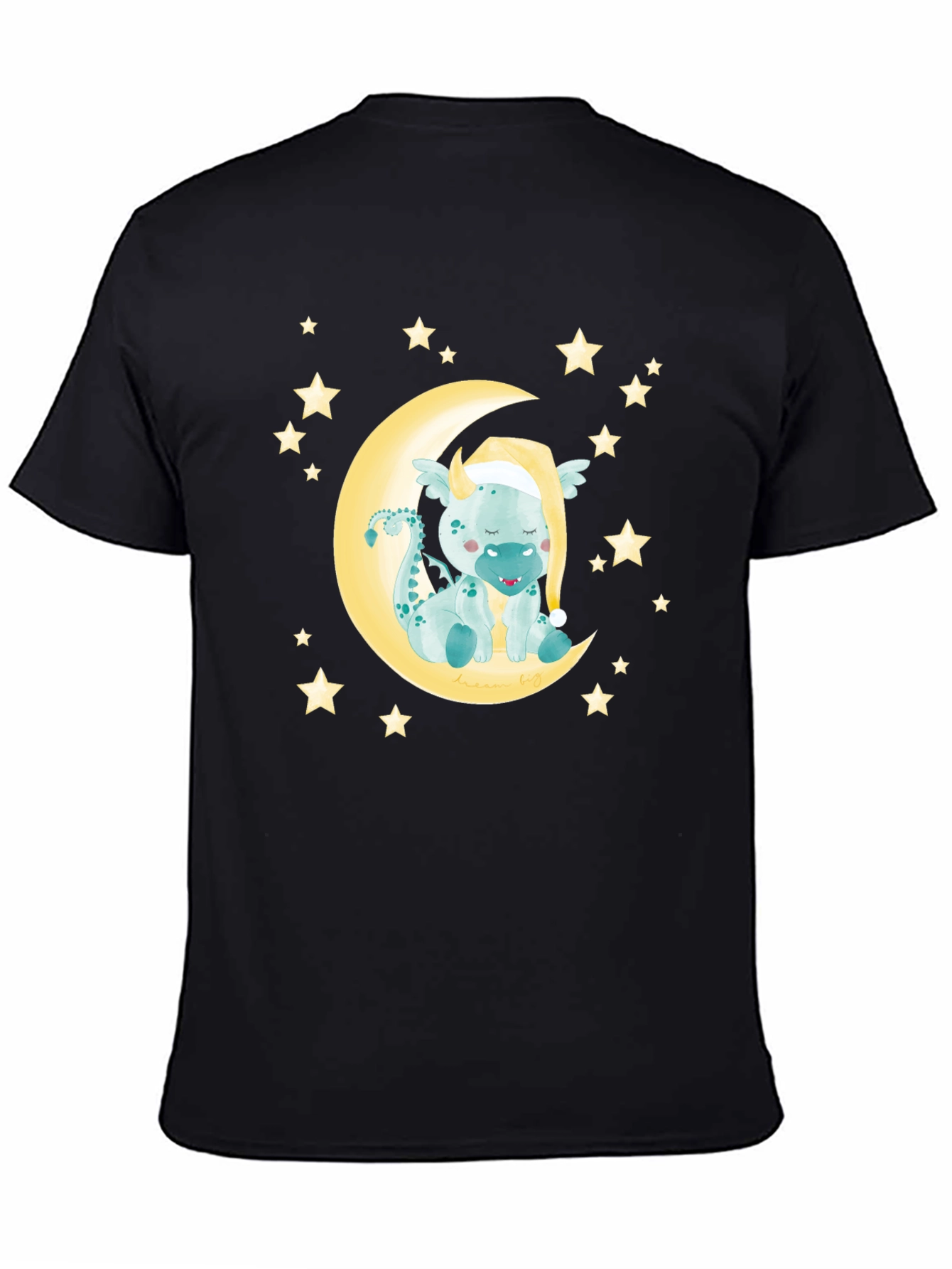 Cute Dragon on Moon Graphic Tee - Black